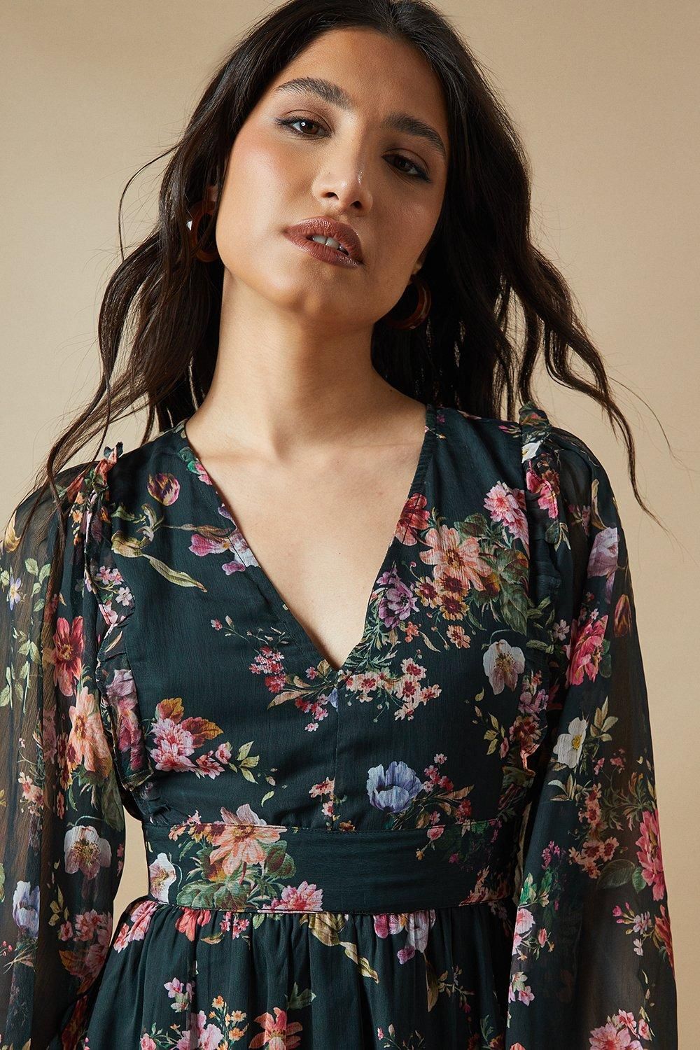 Oasis Bow Back Chiffon Midi Dress Forest image 4