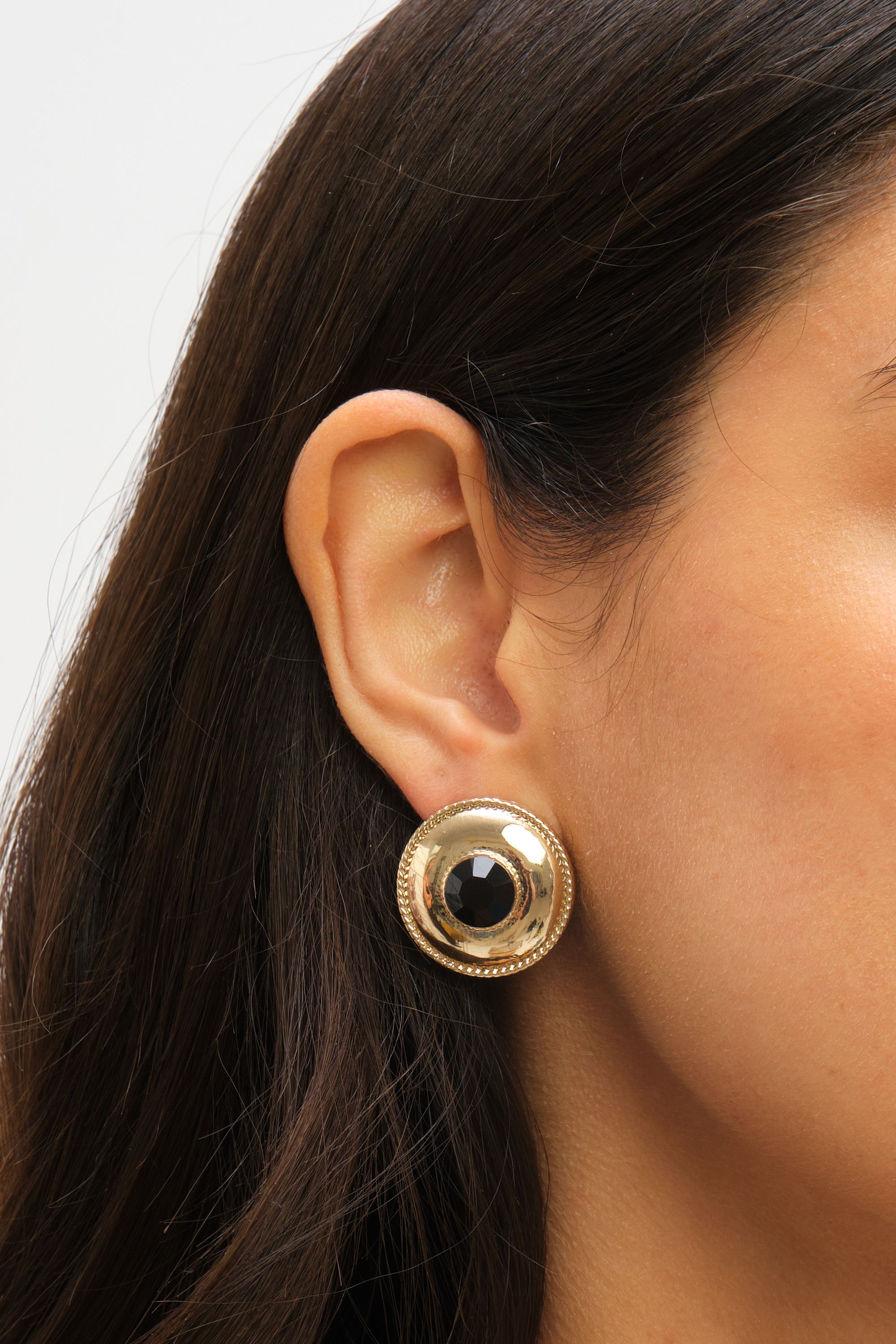 Jon Richard Statement Polished And Jet Round Earrings image 2