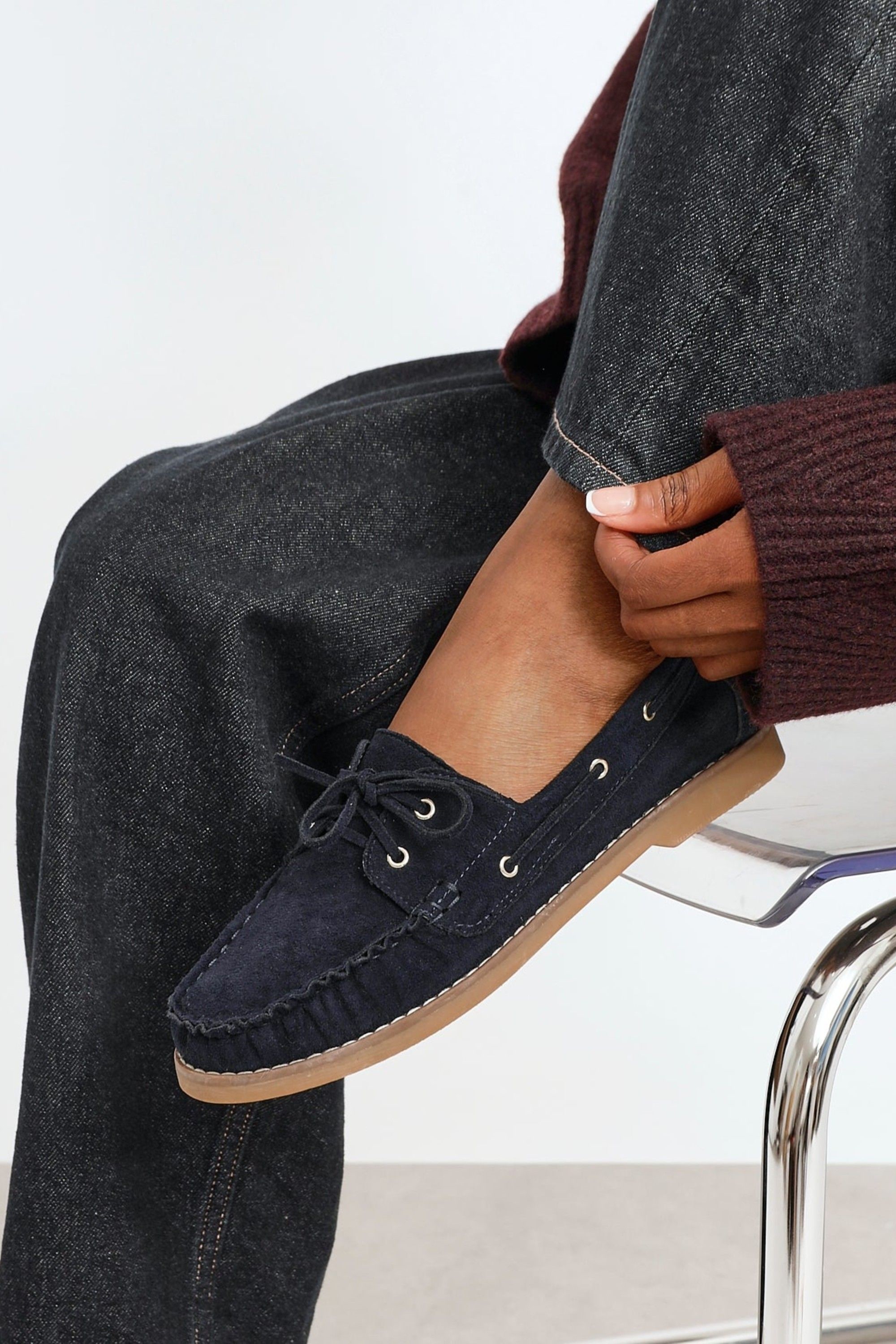 Linzi Frame Navy Faux Suede Boat Shoes image 2