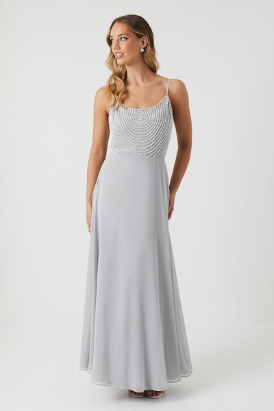 Coast Cowl Neck Pearl Georgette Maxi Bridesmaid Dress Grey Mist