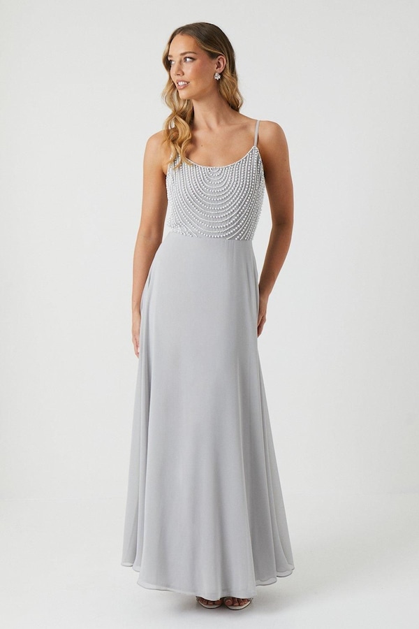 Coast Cowl Neck Pearl Georgette Maxi Bridesmaid Dress Grey Mist