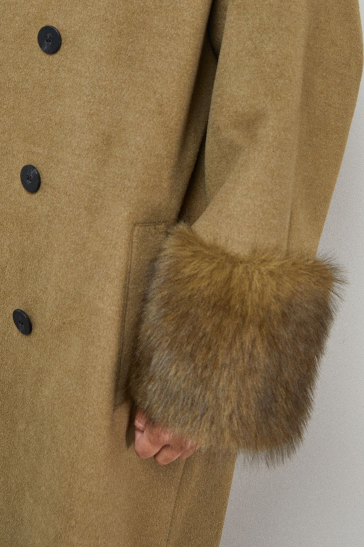 Warehouse Patch Pocket Faux Fur Cuff Maxi Coat Green image 5