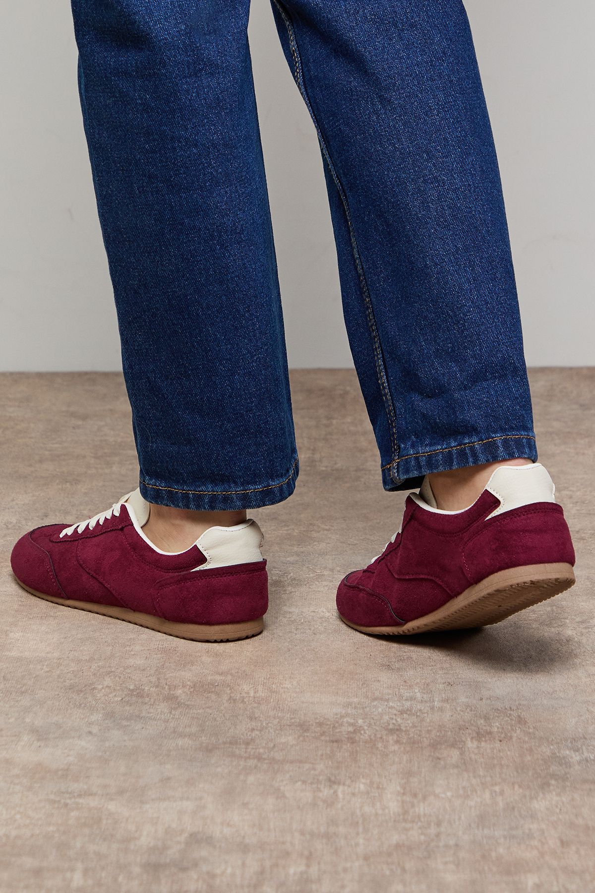 Oasis Jenny Faux Suede Lace Up Trainers Burgundy image 3