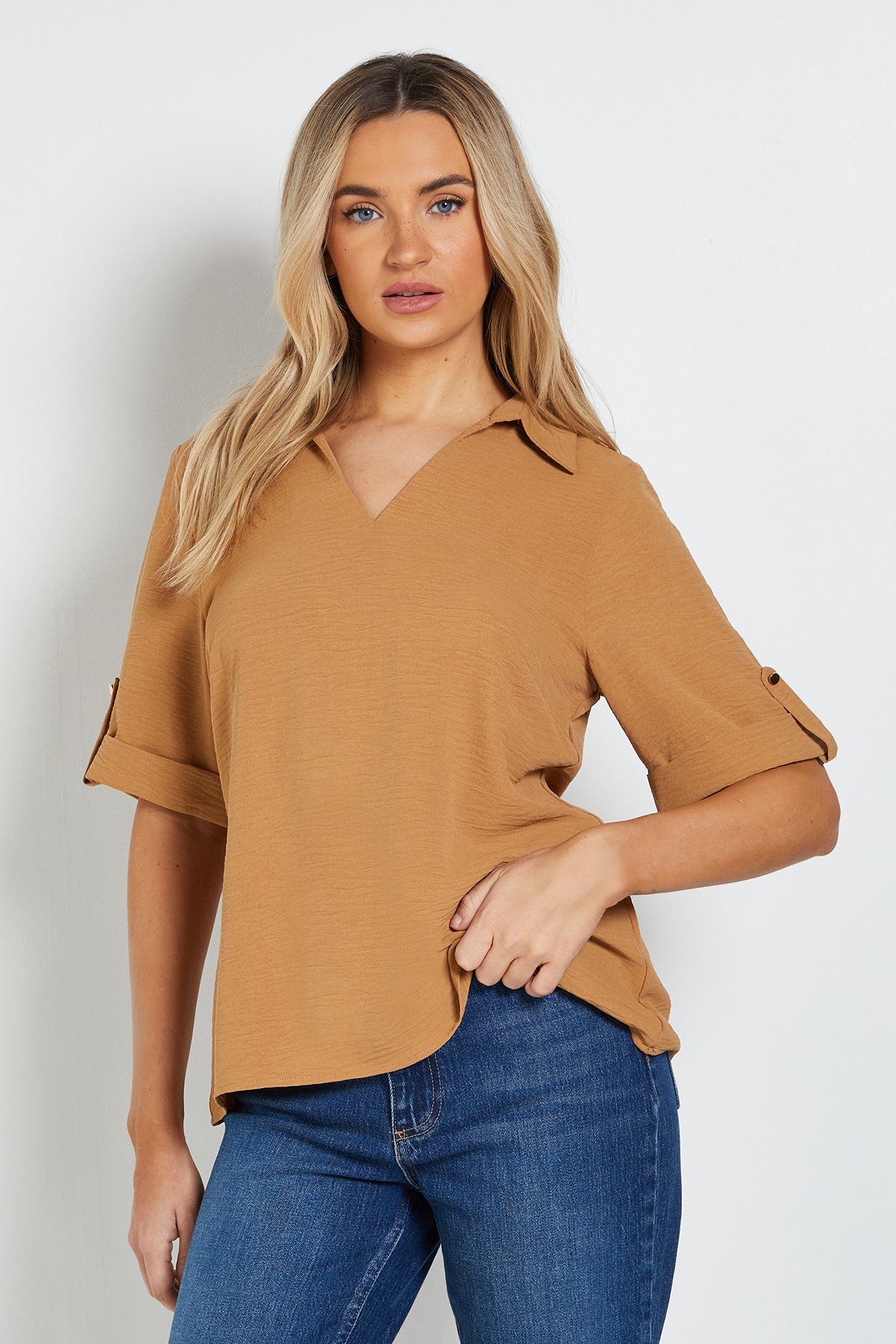 Dorothy Perkins Relaxed Collar Shirt With Tab Sleeve Camel image 1
