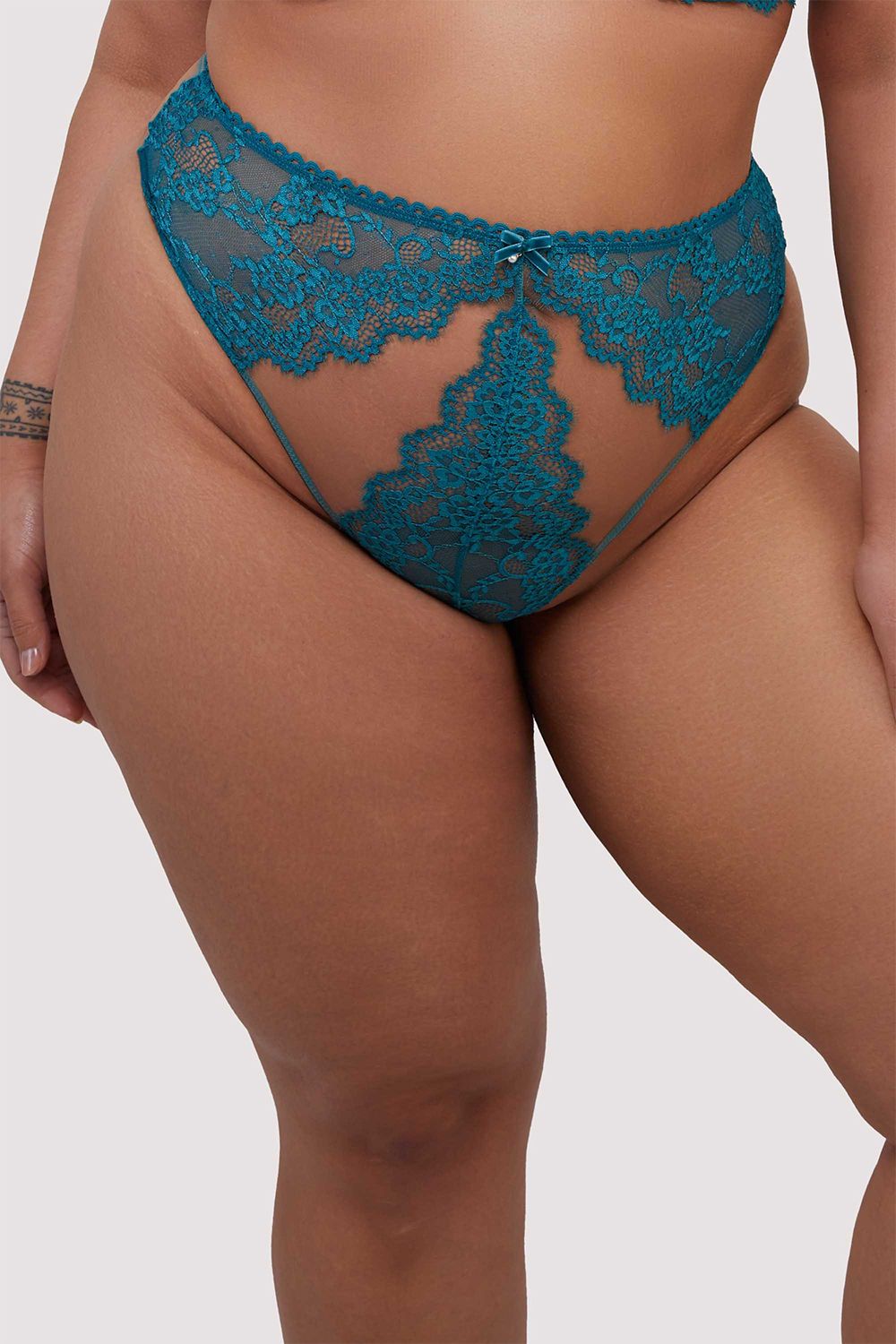 Playful Promises Phoebe Teal Eyelash Lace 'High Waist Thong' image 4