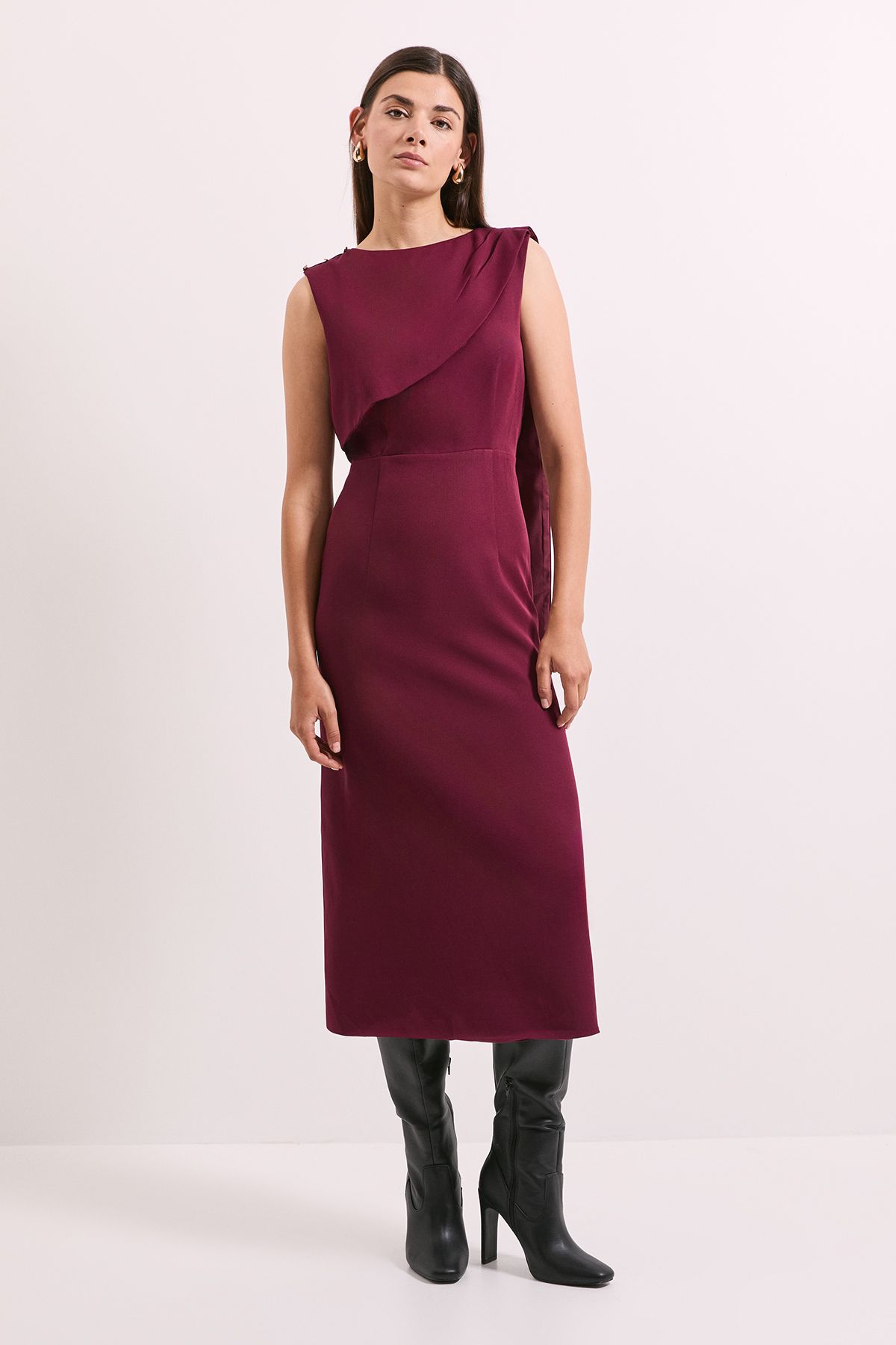 Principles Wine Caped Column Crepe Midi Dress Wine image 2