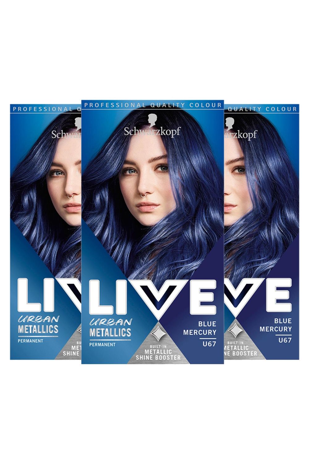Schwarzkopf LIVE Blue Mercury 'Hair Dye' Urban Metallics U67 3 Pack image 1