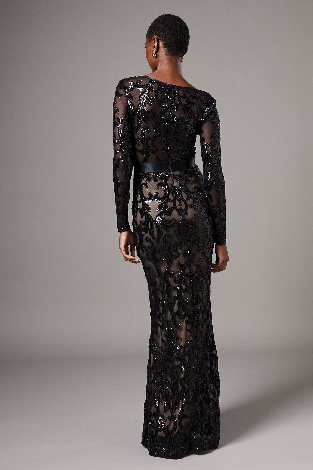 Coast Long Sleeve Sequin Maxi Dress Black image 3