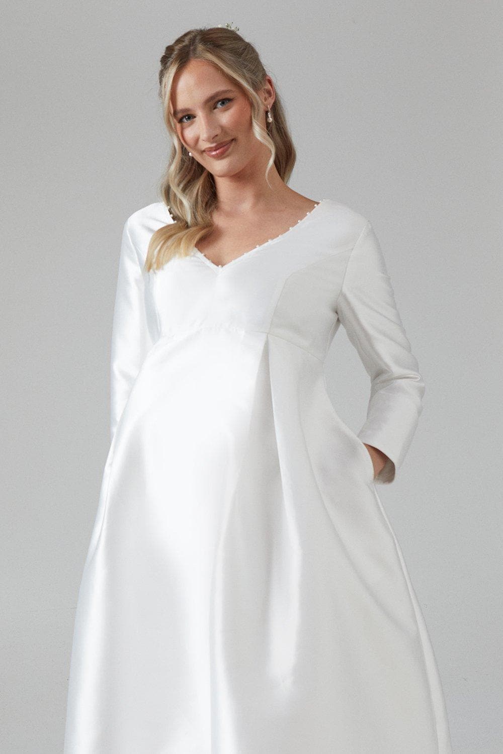 Coast Maternity Faux Pearl Detail Twill Wedding Dress Ivory image 2