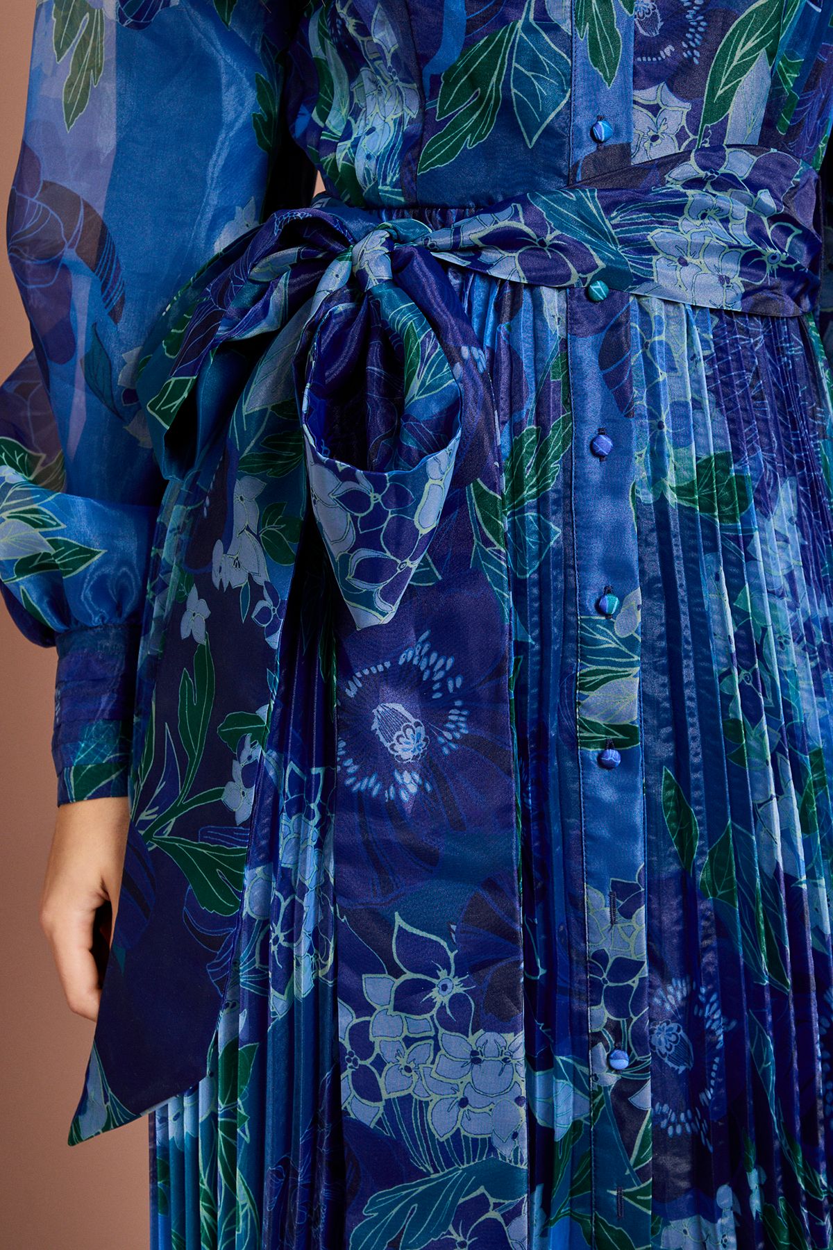 Coast Organza Floral Pleated Midi Shirt Dress Blue image 5
