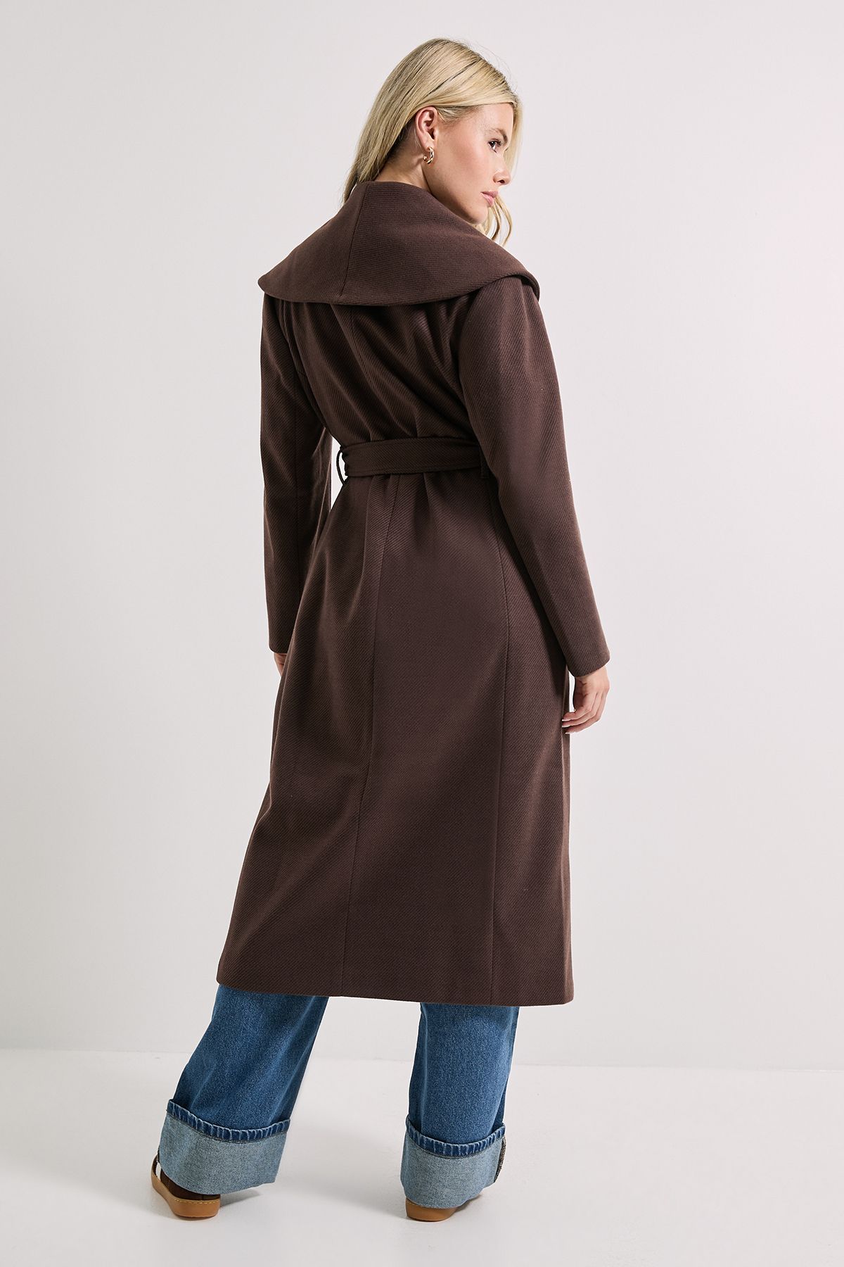 Dorothy Perkins Shawl Belted Coat Chocolate image 3