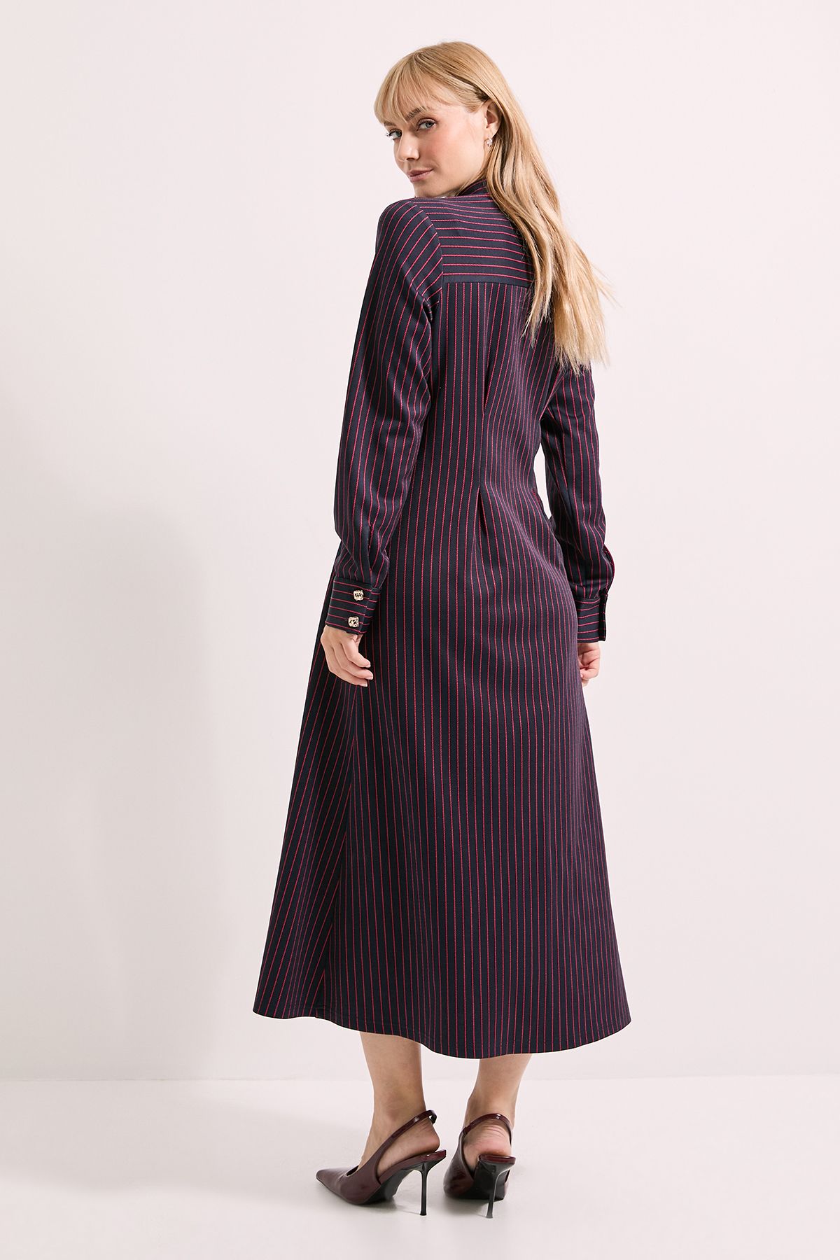 Principles Button Front Pinstripe Collared Shirt Dress Navy image 3