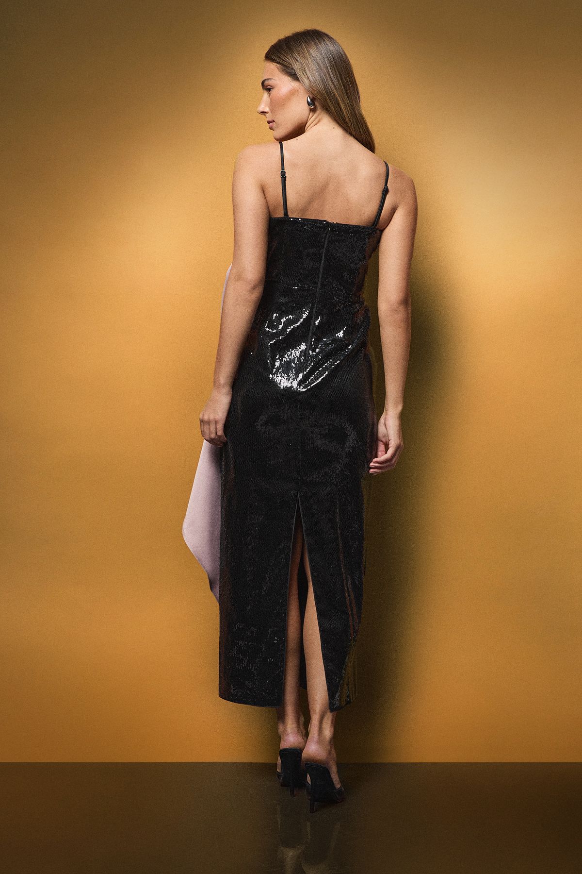 Coast Strapless Sequin Maxi Dress with Contrast Satin Bow Black image 3