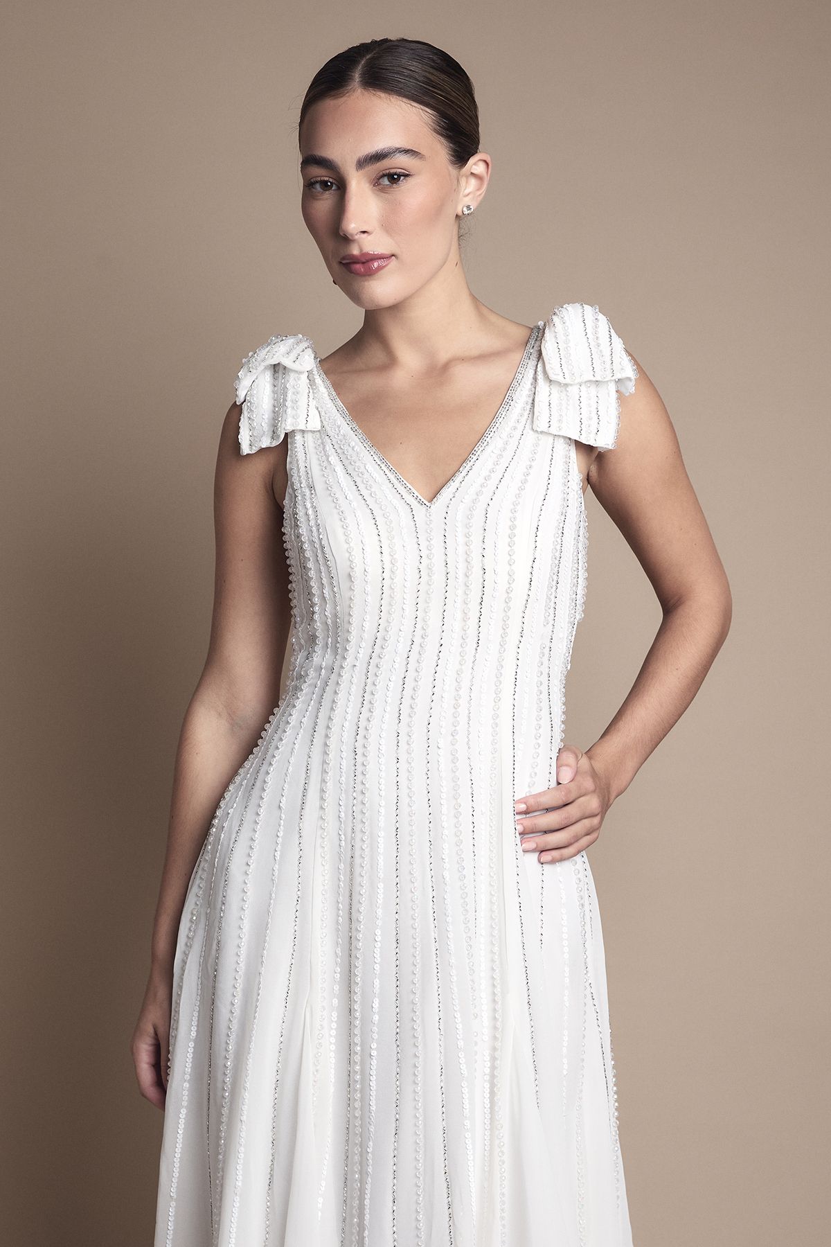 Coast Bow Shoulder Embellished Midi Wedding Dress Ivory image 2