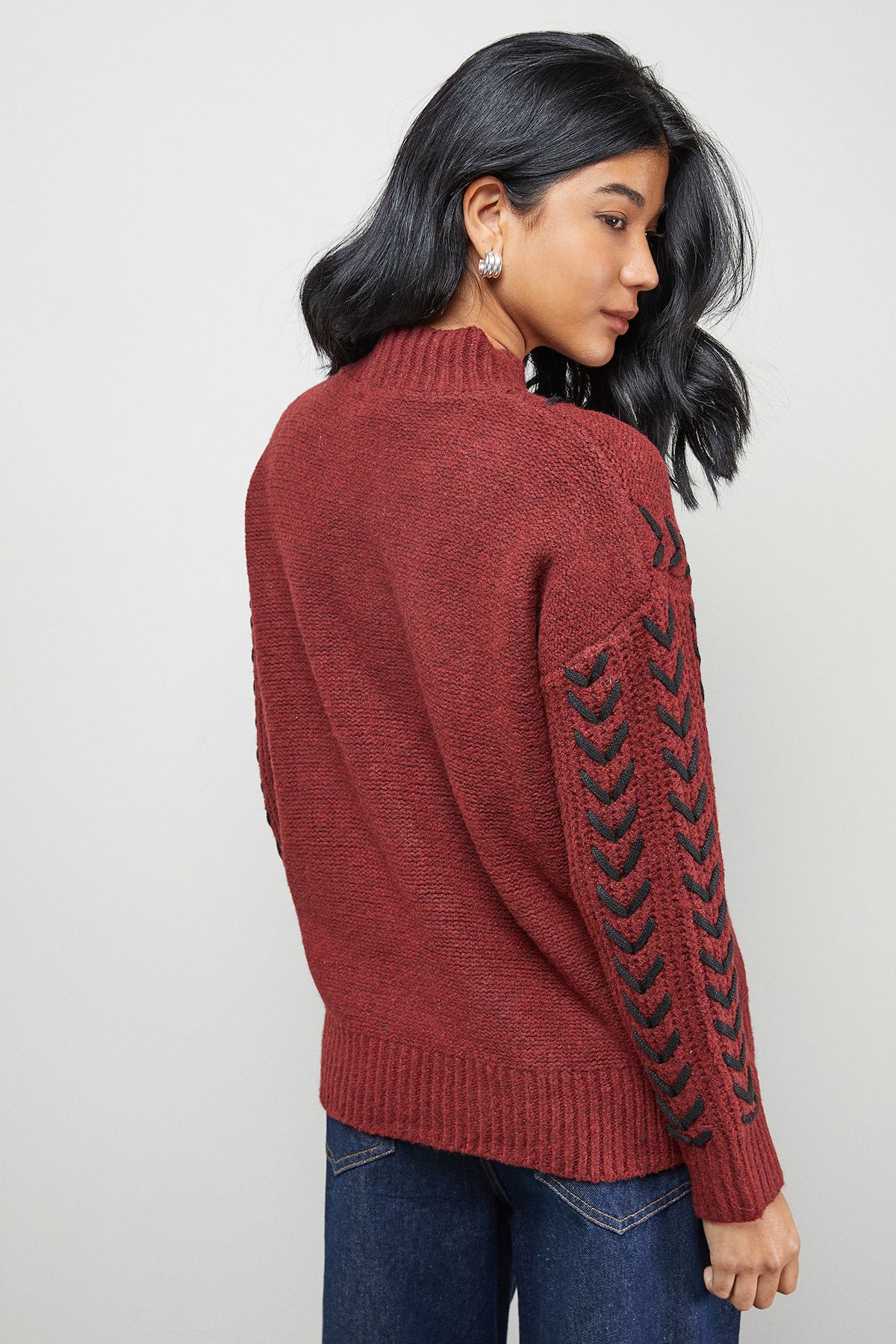 Warehouse Whipstitch Detail Oversized Jumper Dark Red image 3