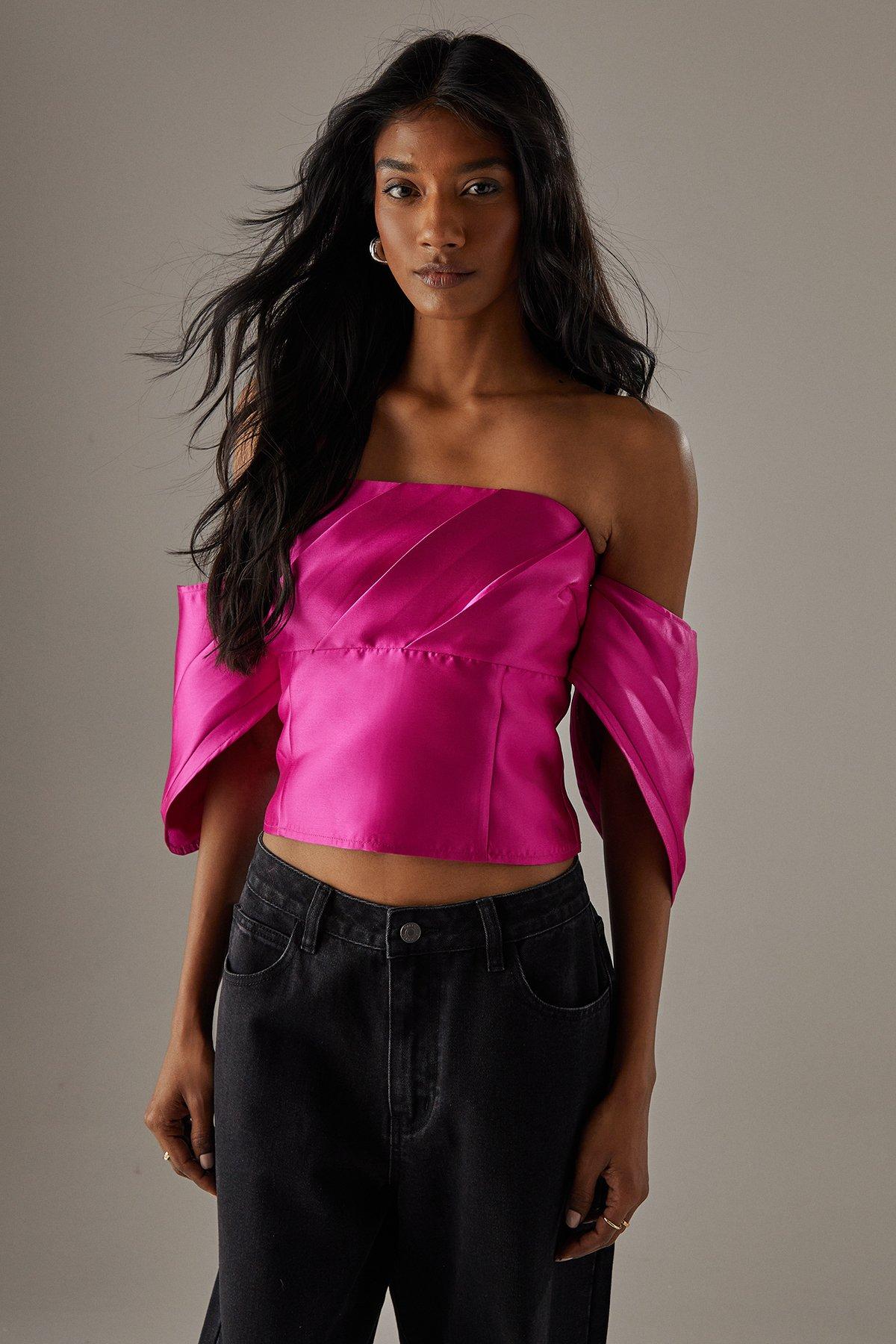 Warehouse Structured Pleat Detail Bardot Top image 2