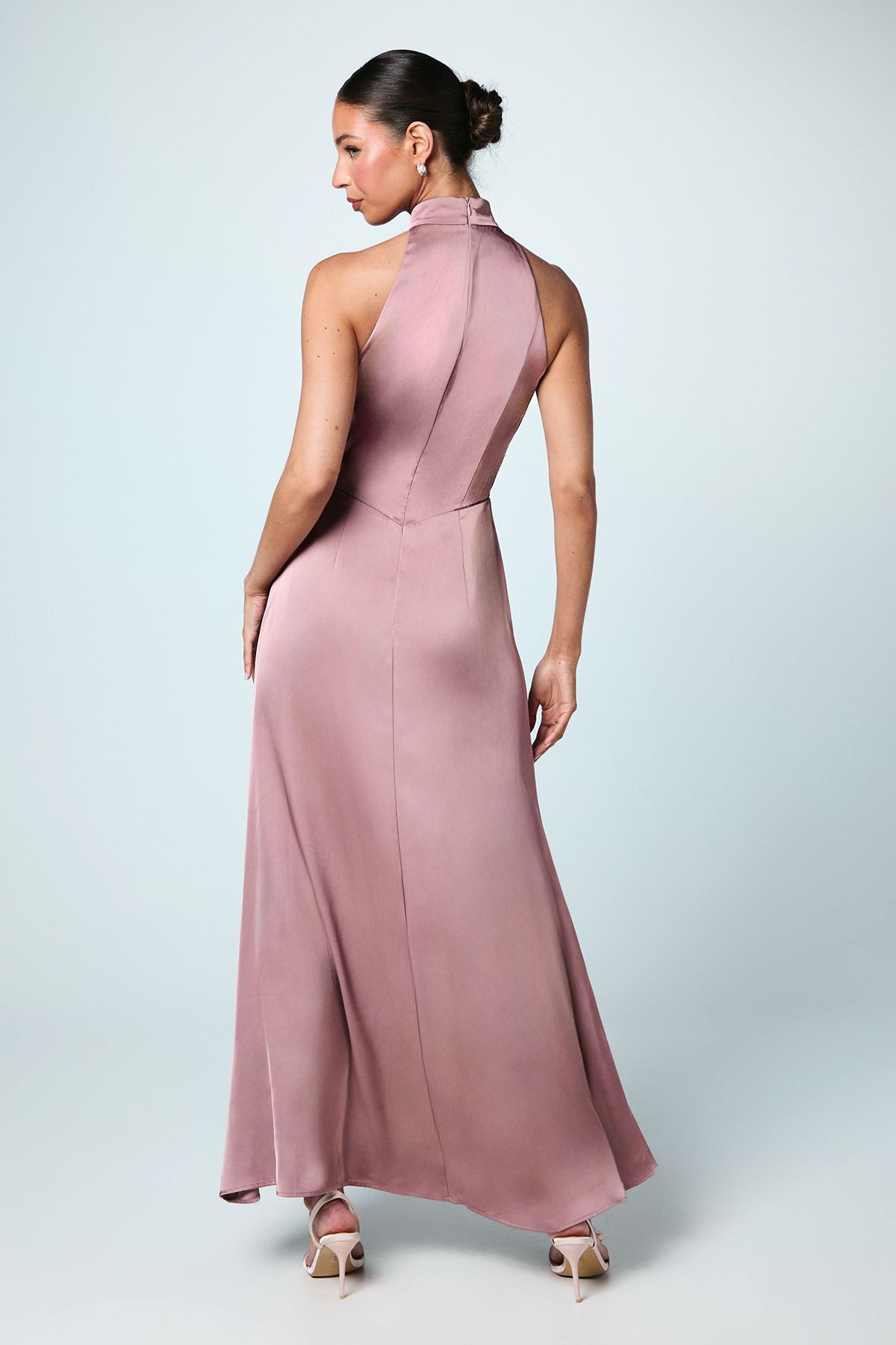Coast Satin Halterneck Maxi Bridesmaid Dress Mink image 3