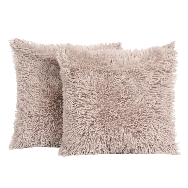 OHS Set of 2 Fluffy Shaggy Square Cushion Covers