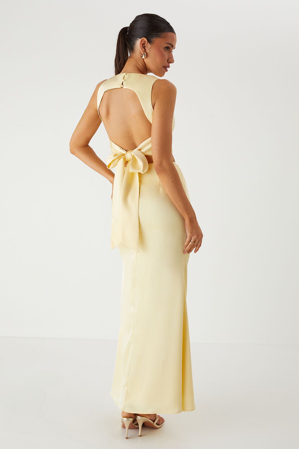 MissPap Satin Cowl Neck Top & Maxi Skirt Co-ord Yellow image 3