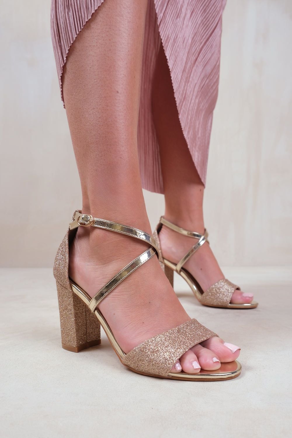 Where's That From 'Ruth' Wide Fit High Block Heel Sandals With Cross Over Ankle Strap image 2