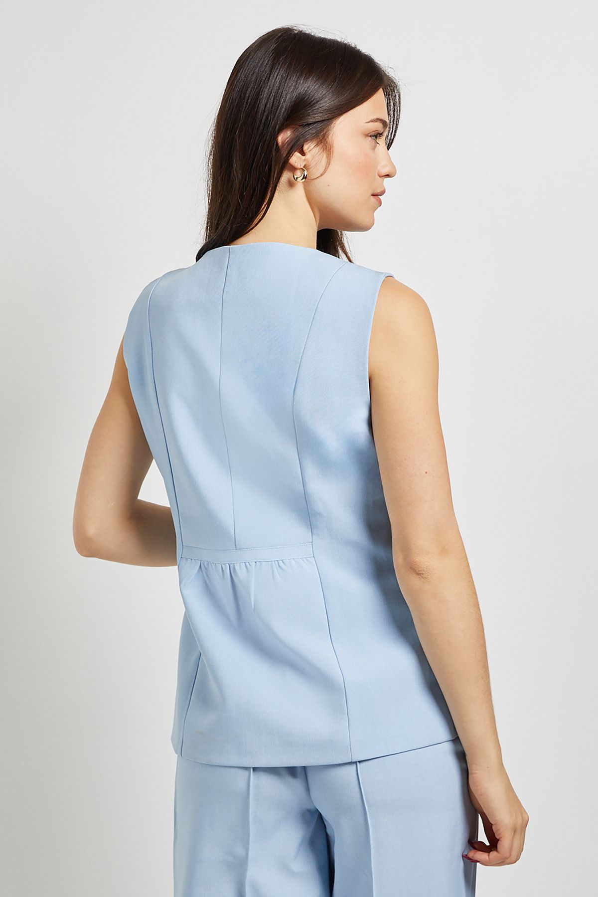 Dorothy Perkins Pocket Detail Longline Button Up Waistcoat Pale Blue image 3