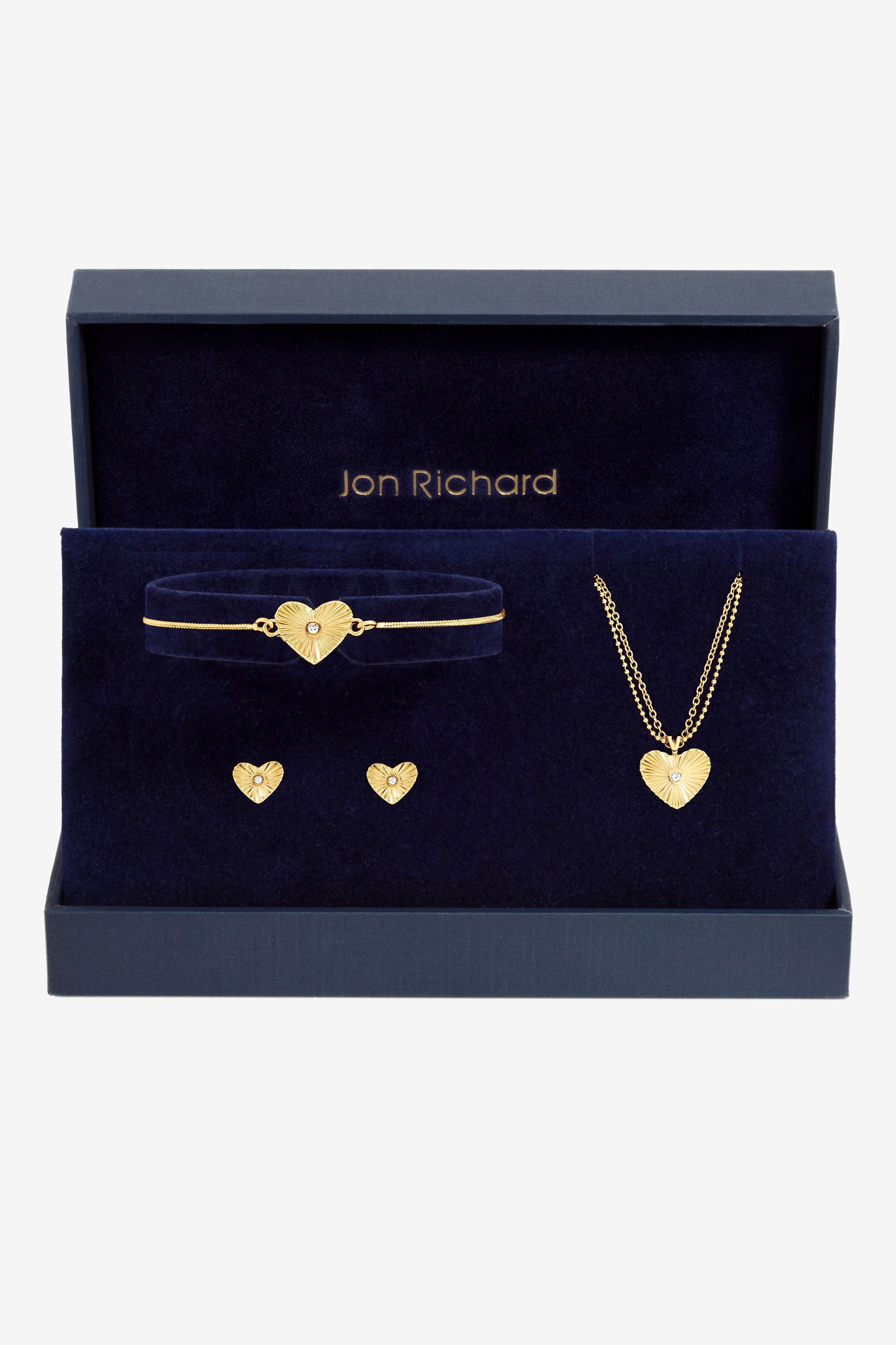 Jon Richard Gold Plated Diamond Cut Heart Set - Gift Box