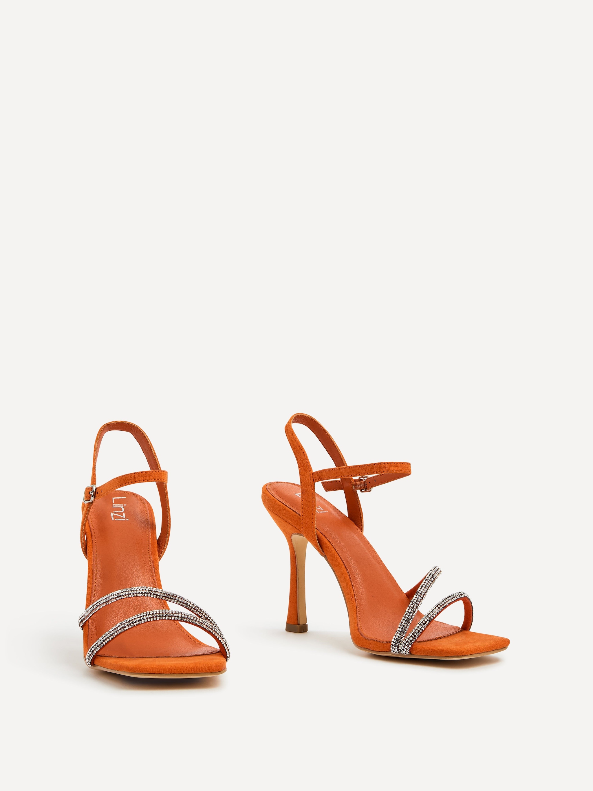 Linzi Mesmerize Orange Faux Suede Square Toe Diamonte Embellished Heel image 3