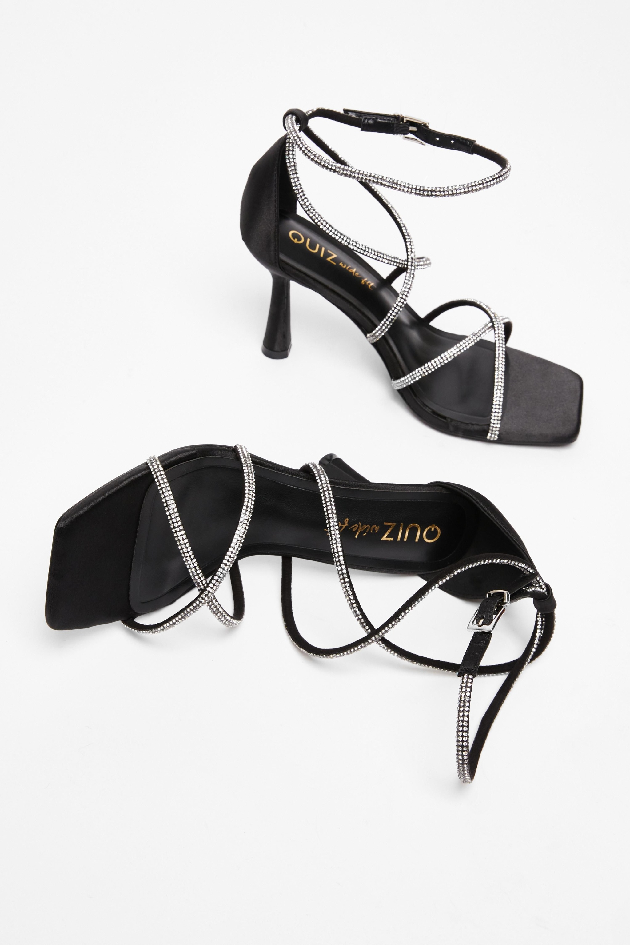 Quiz Black Wide Fit Diamante Heels image 2