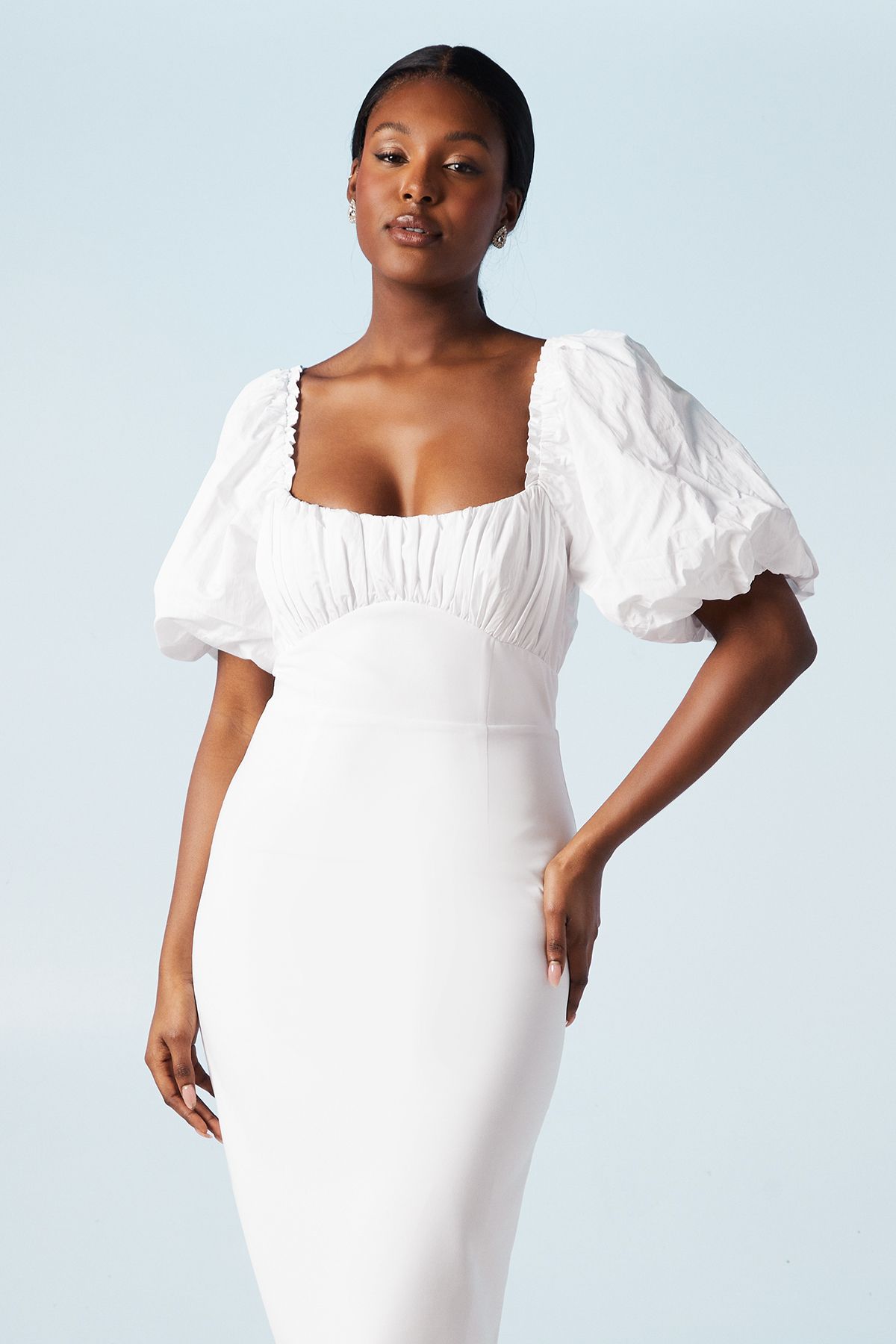 Coast Ruched Bodice Puff Sleeve Column Wedding Dress White image 2