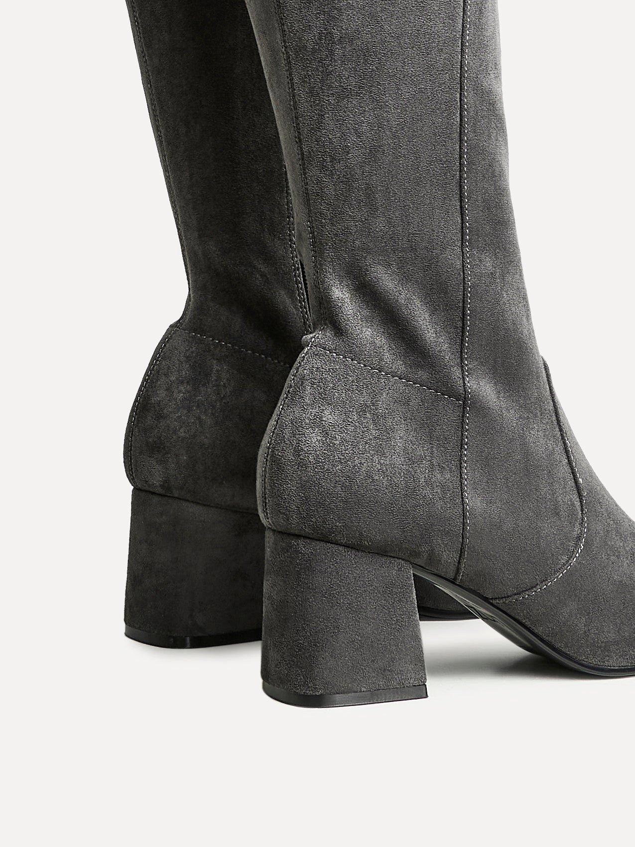 Linzi Frosty Grey Faux Suede Block Heeled Knee High Boot image 5