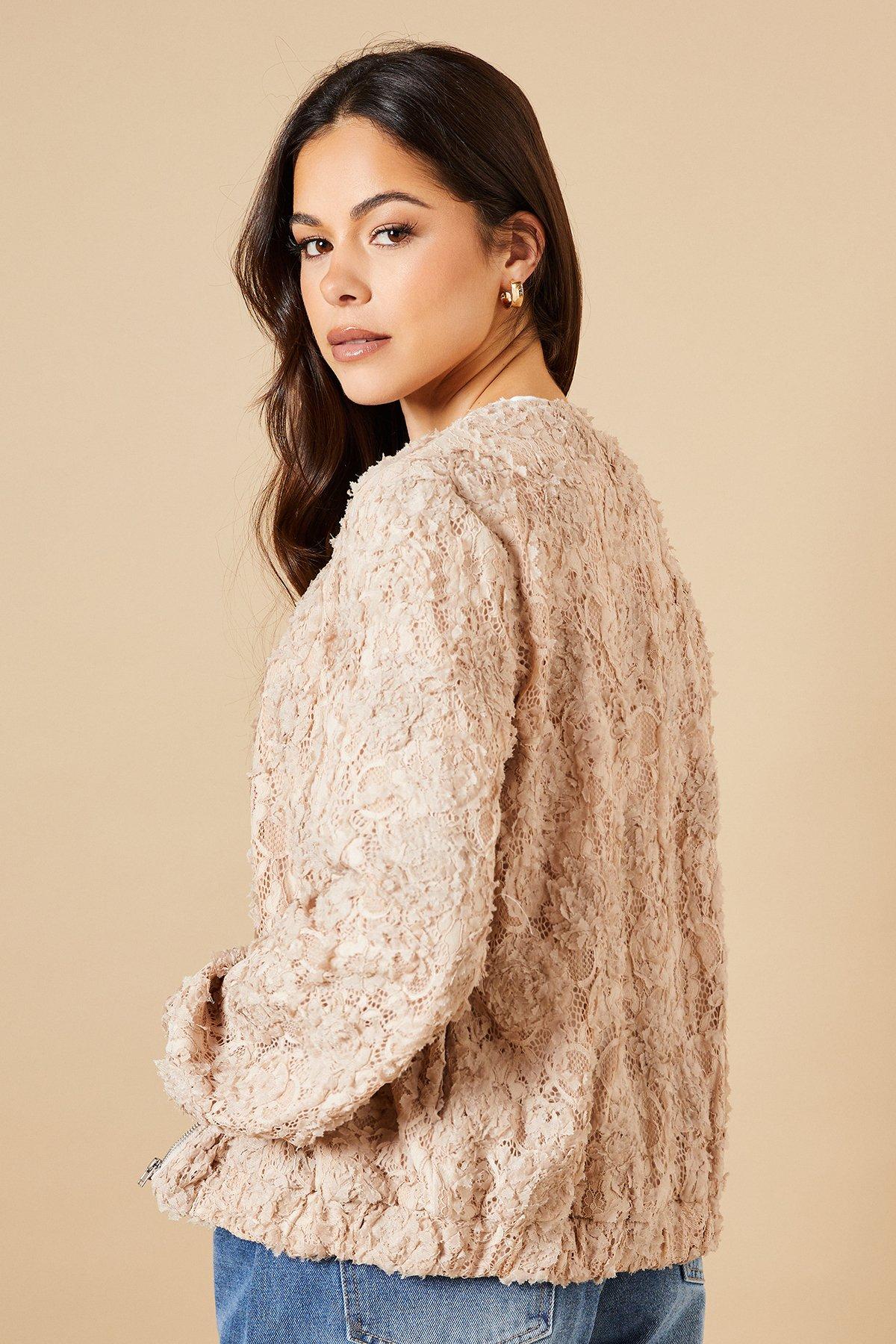 Oasis 3D Floral Lace Bomber Jacket Mocha image 4