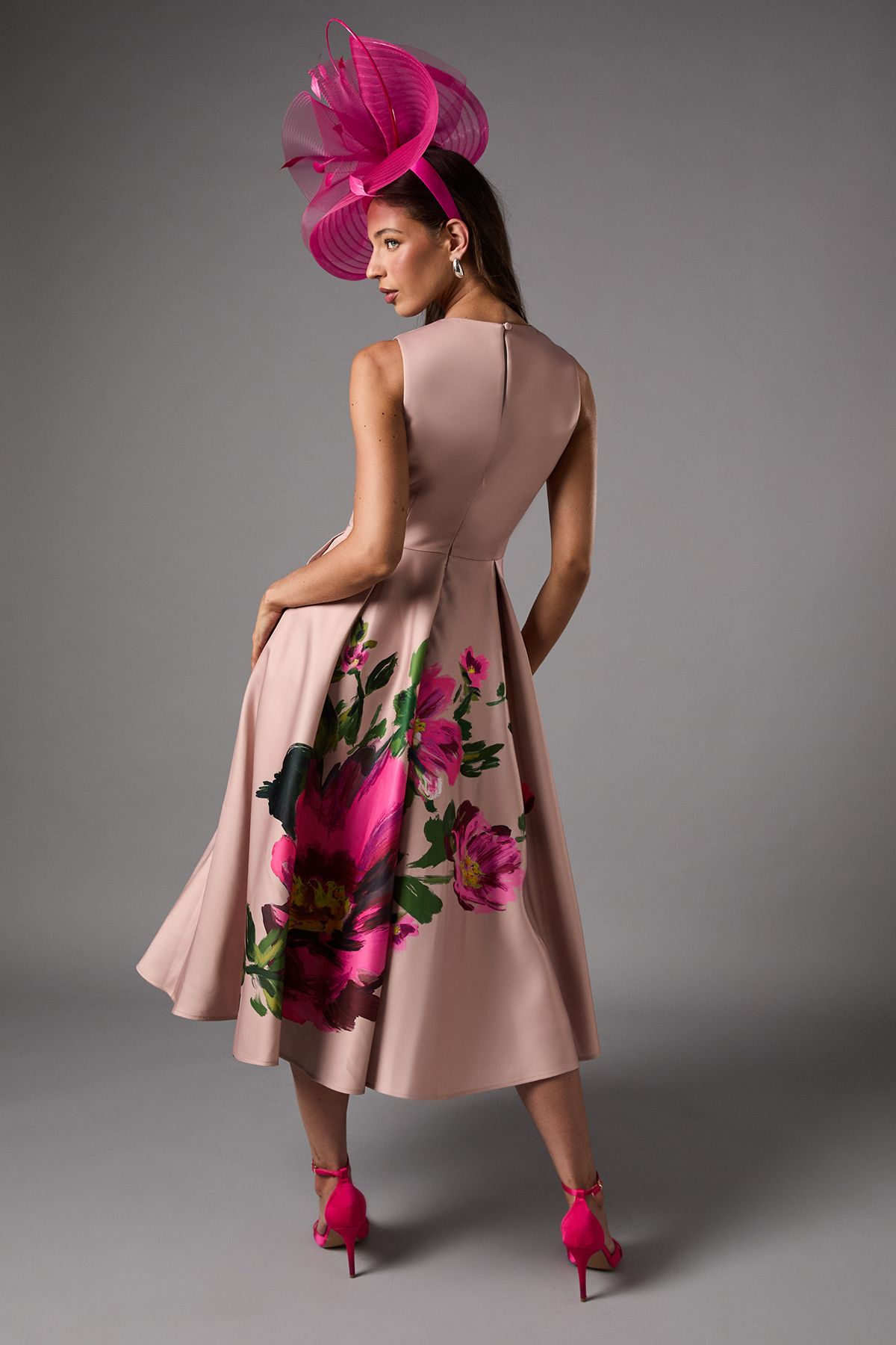 Coast Notch Neck Placement Print Midi Dress Blush image 3