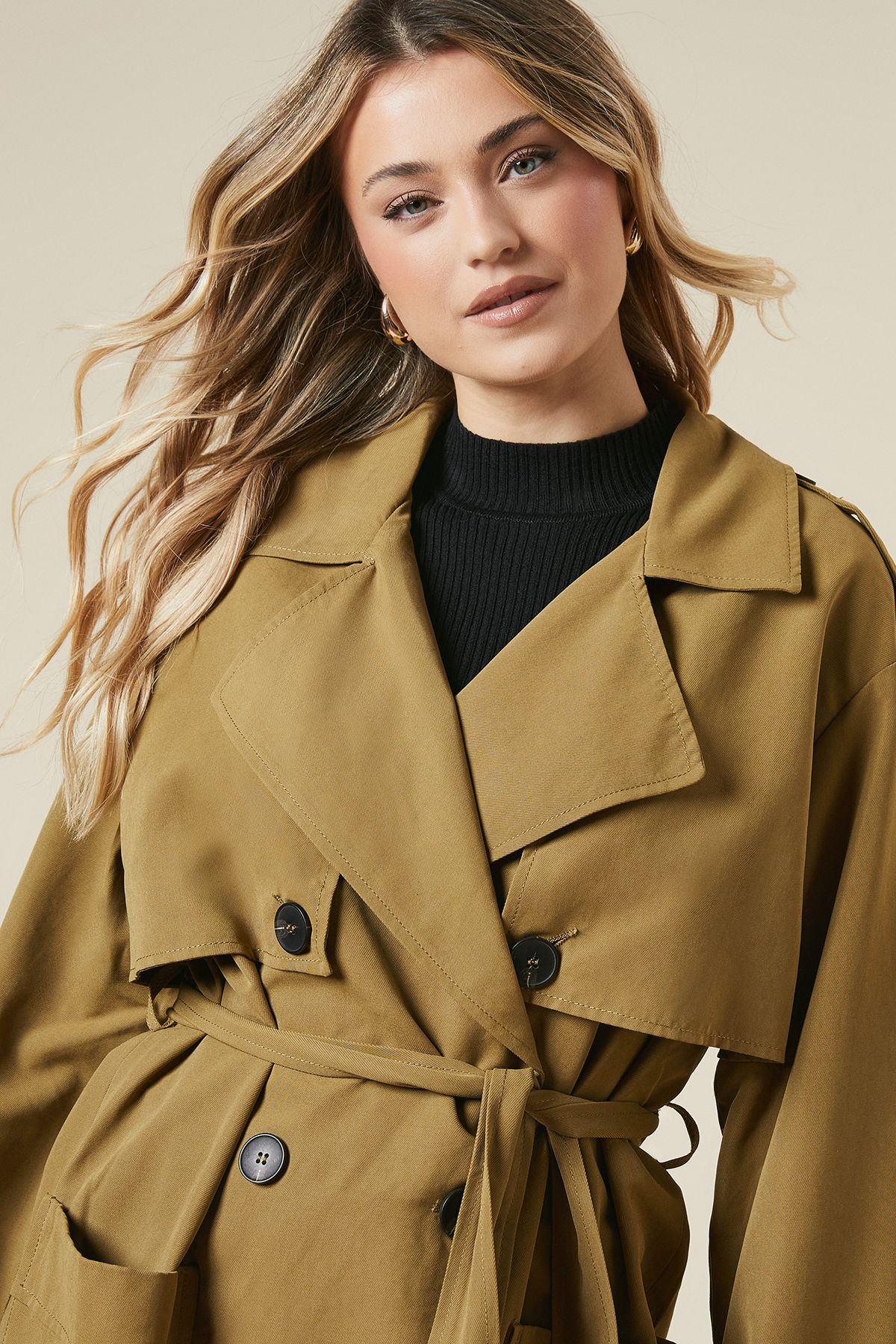 Dorothy Perkins Belt Detail Trench Coat Olive image 2
