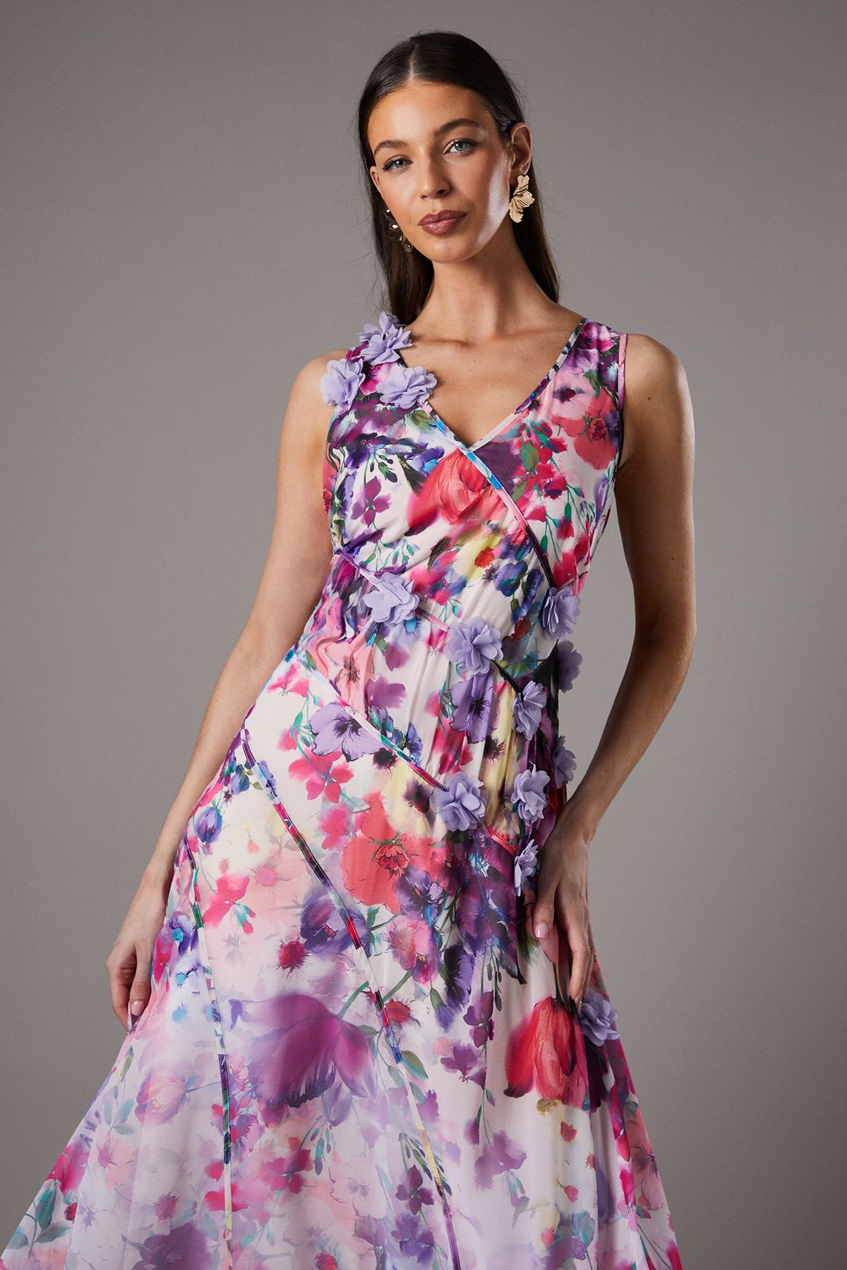Coast 3d Flower Sleeveless Midi Dress Pink image 2