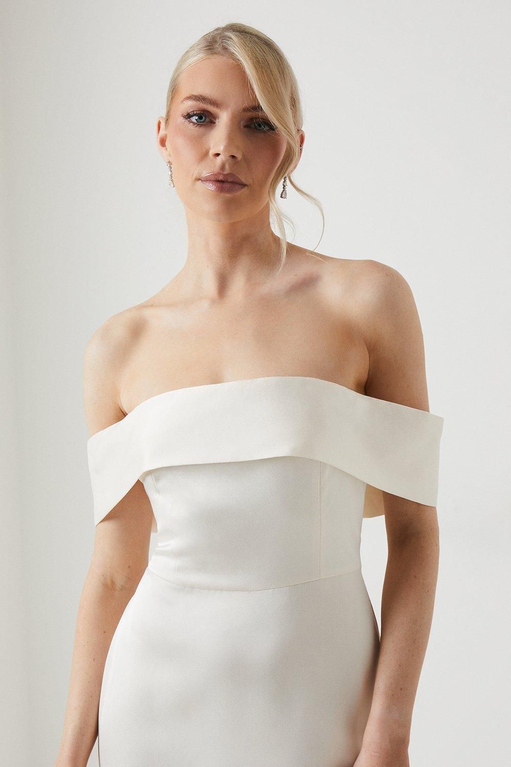 Coast Satin Bardot Fishtail Maxi Wedding Dress With Train Ecru image 4