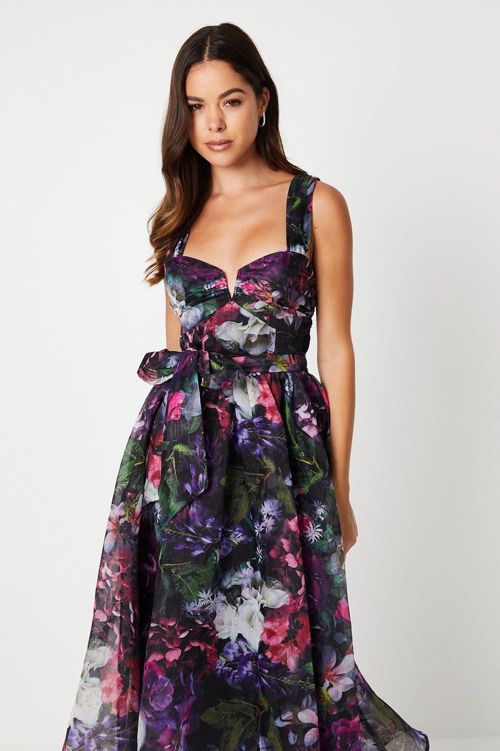Coast Printed Organza Notch Neck Midi Wedding Guest Dress Multi image 2