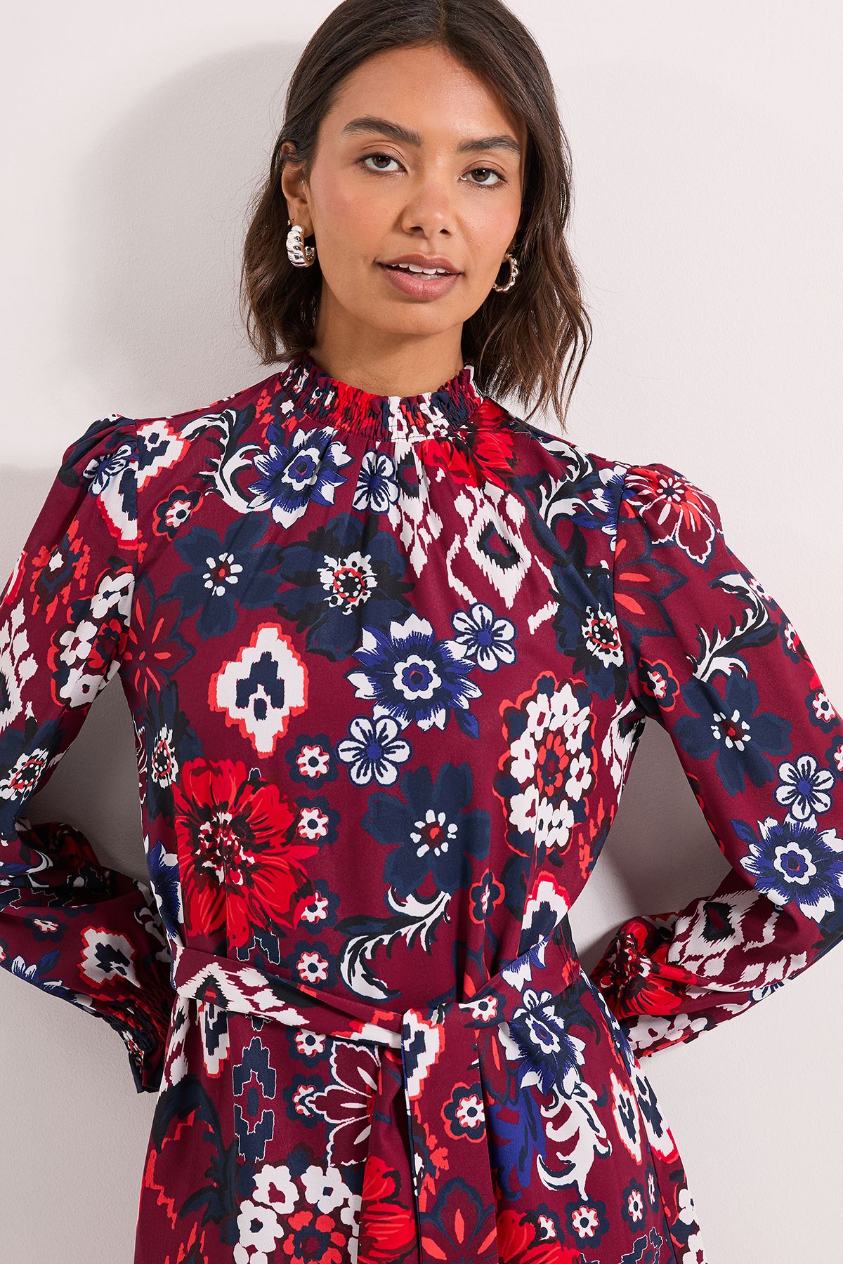 Dorothy Perkins Shirred Neck Tie Waist Mini Dress Multi image 4