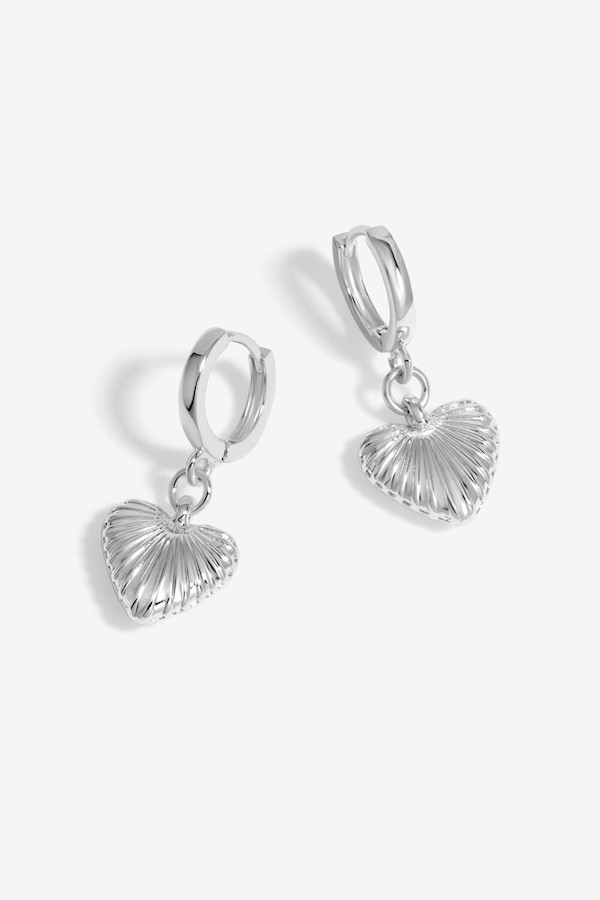 Inicio Silver Plated Ridge Heart Hoop Earrings - Gift Pouch