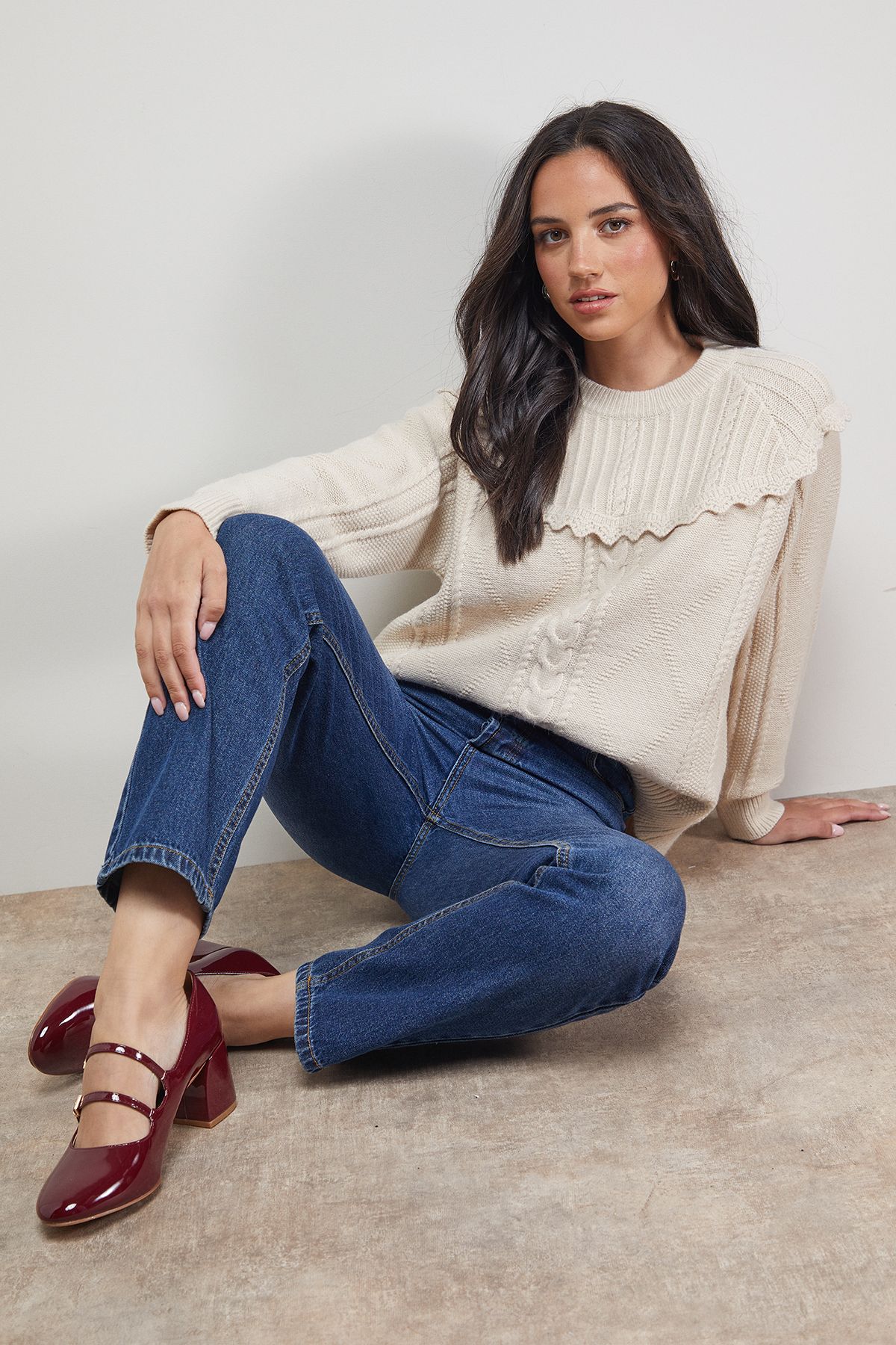 Oasis Visha Faux Patent Leather Double Mary Jane High Block Heel Court Shoes Oxblood image 2