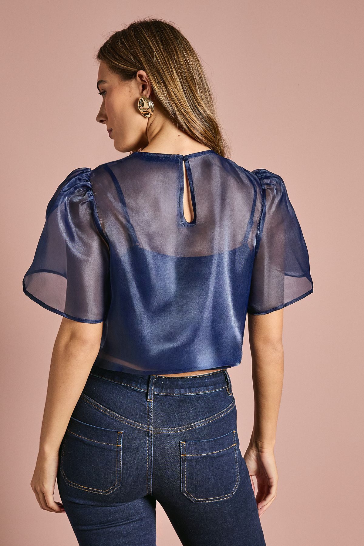 Coast Bow Front Organza Blouse Navy image 3