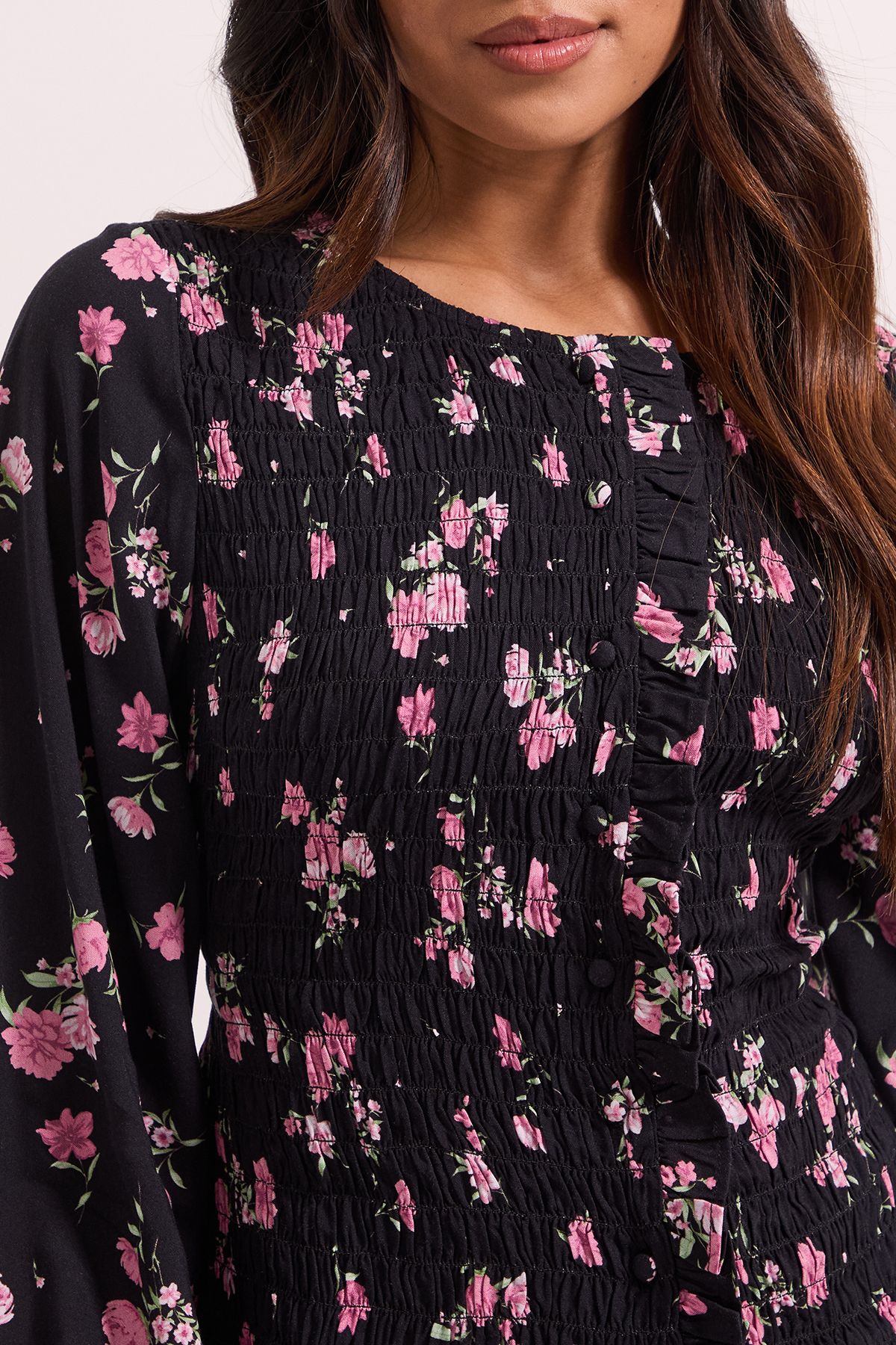 Dorothy Perkins Petite Shirred Bodice Button Through Top Pink image 5