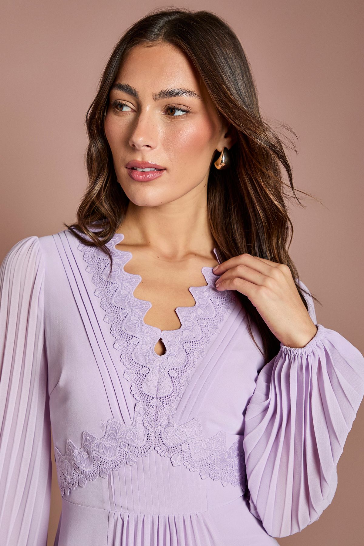 Coast Pleat Detail Lace Trim Maxi Dress Lilac image 4