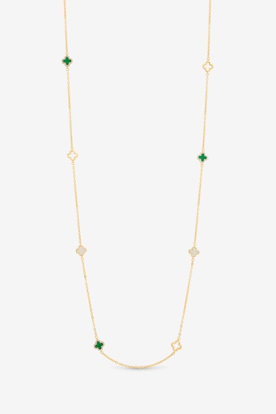 Jon Richard Gold Plated Malachite Clover Station Rope Necklace