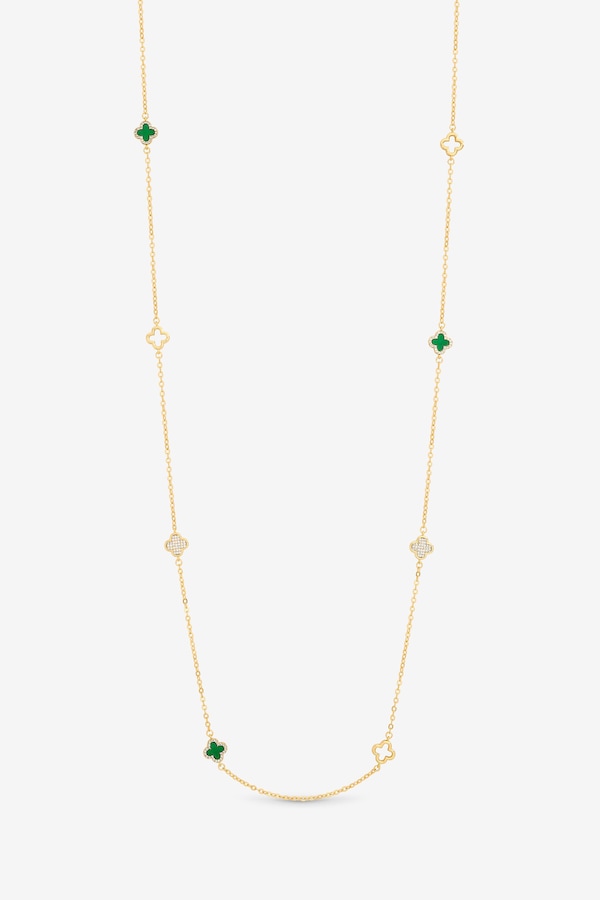 Jon Richard Gold Plated Malachite Clover Station Rope Necklace