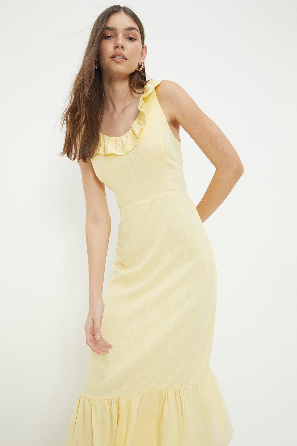 Dorothy Perkins Yellow Ruffle Detail Midi Dress Yellow