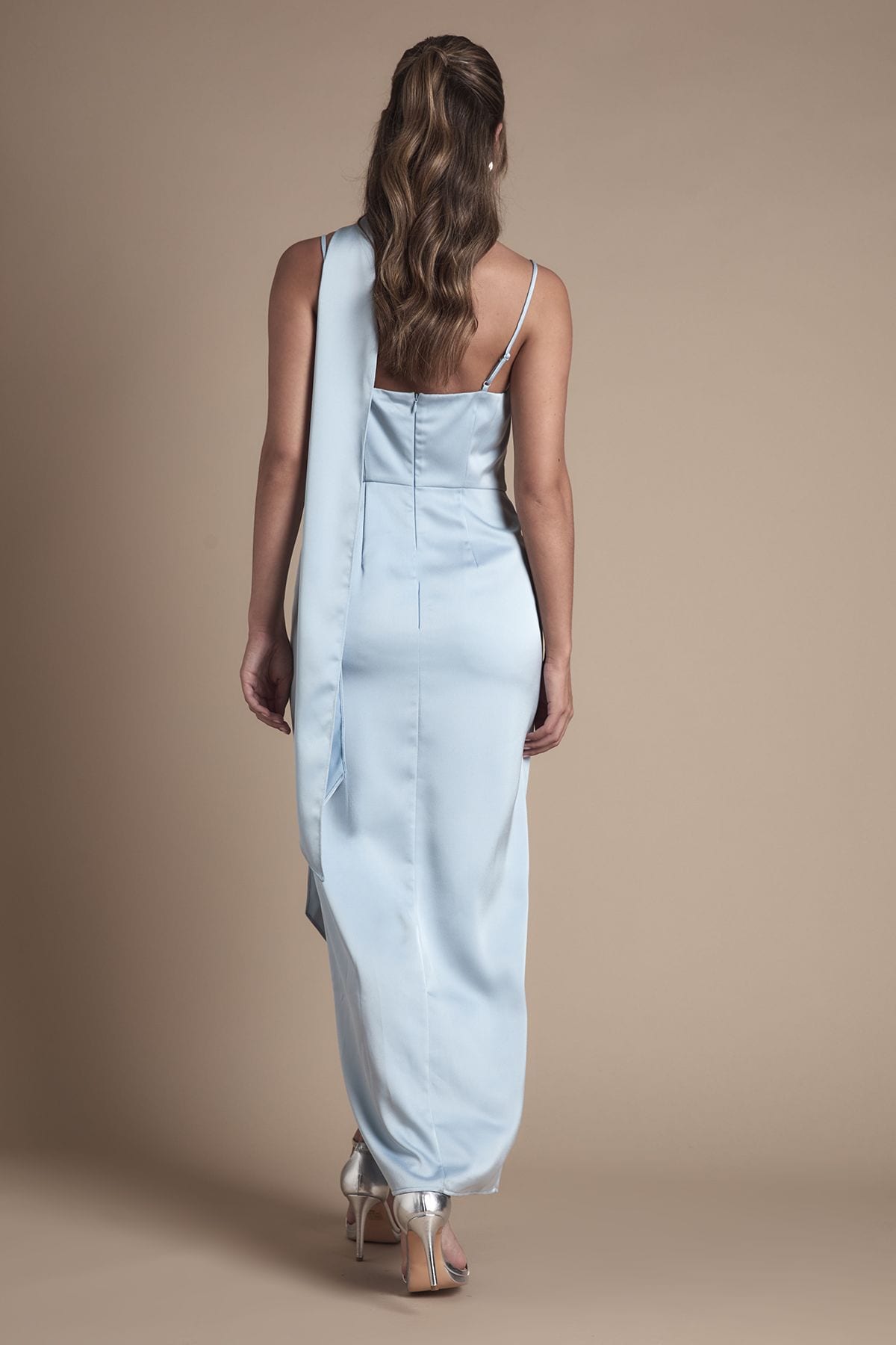 Oasis Oasis By Coast Strappy Satin Maxi Bridesmaid Dress with Scarf Light Blue image 3