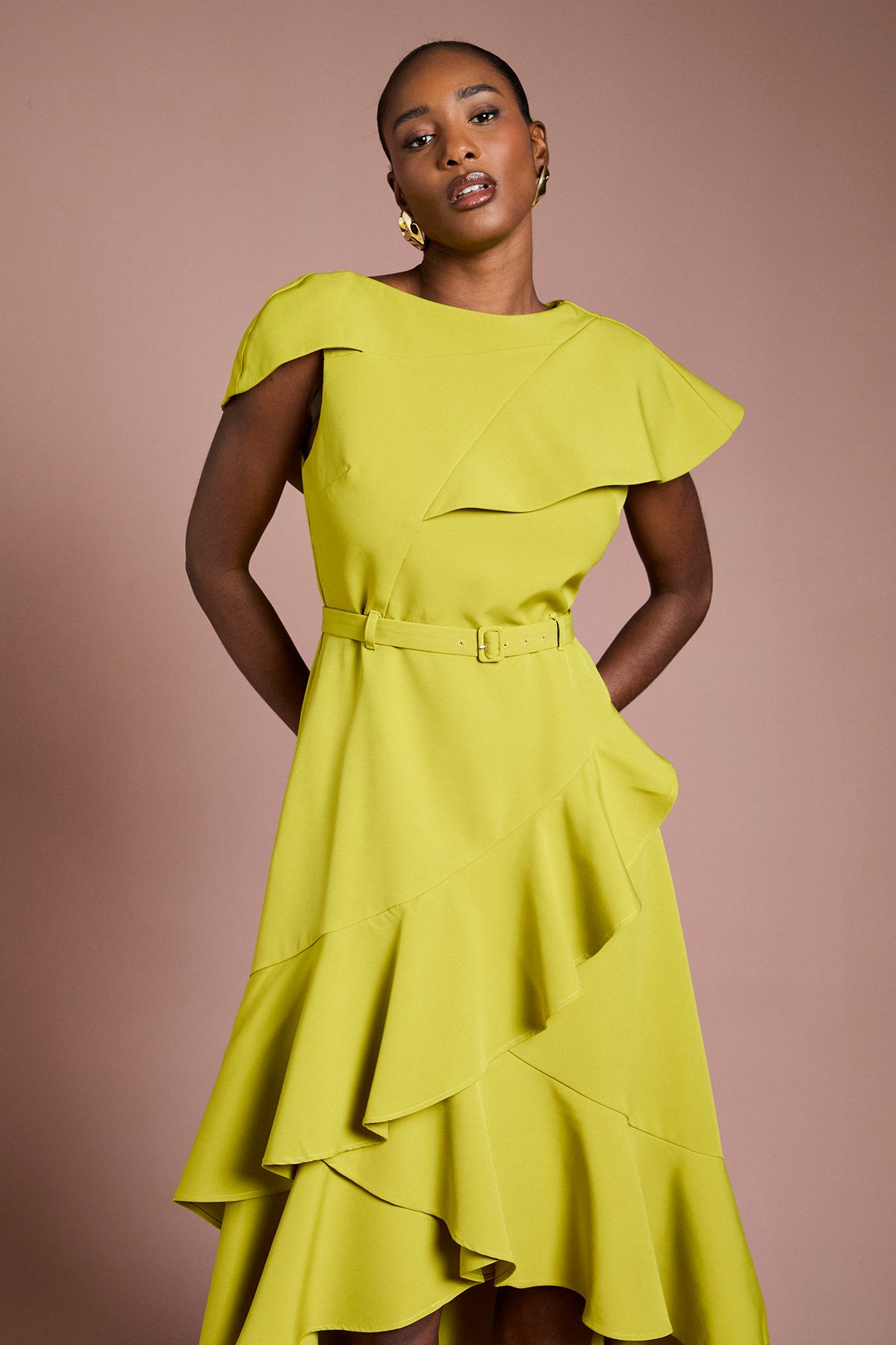 Coast Waterfall Crepe Belted Midi Dress Acid Lime image 2