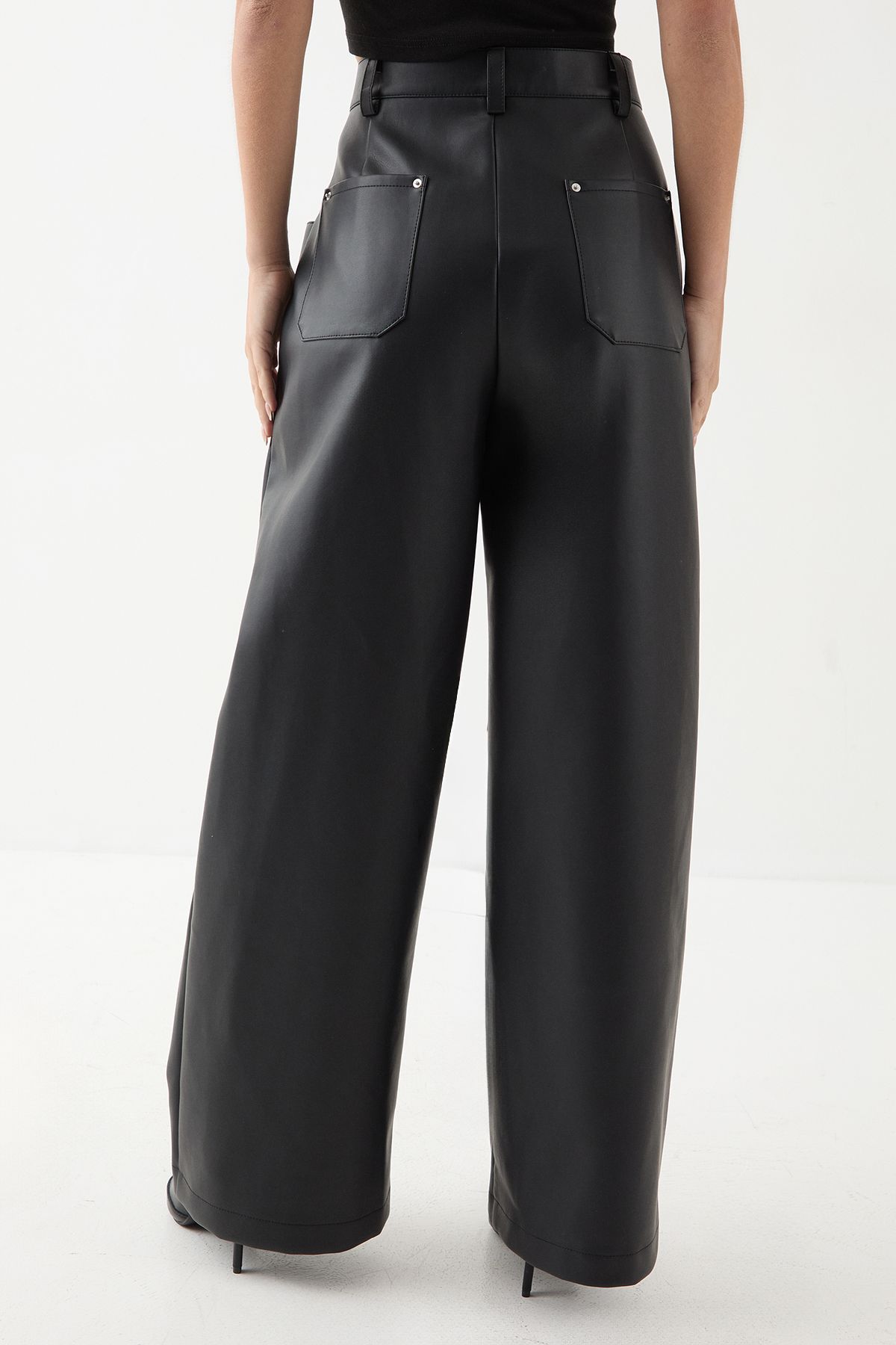MissPap Slouch Faux Leather Pants Black image 3