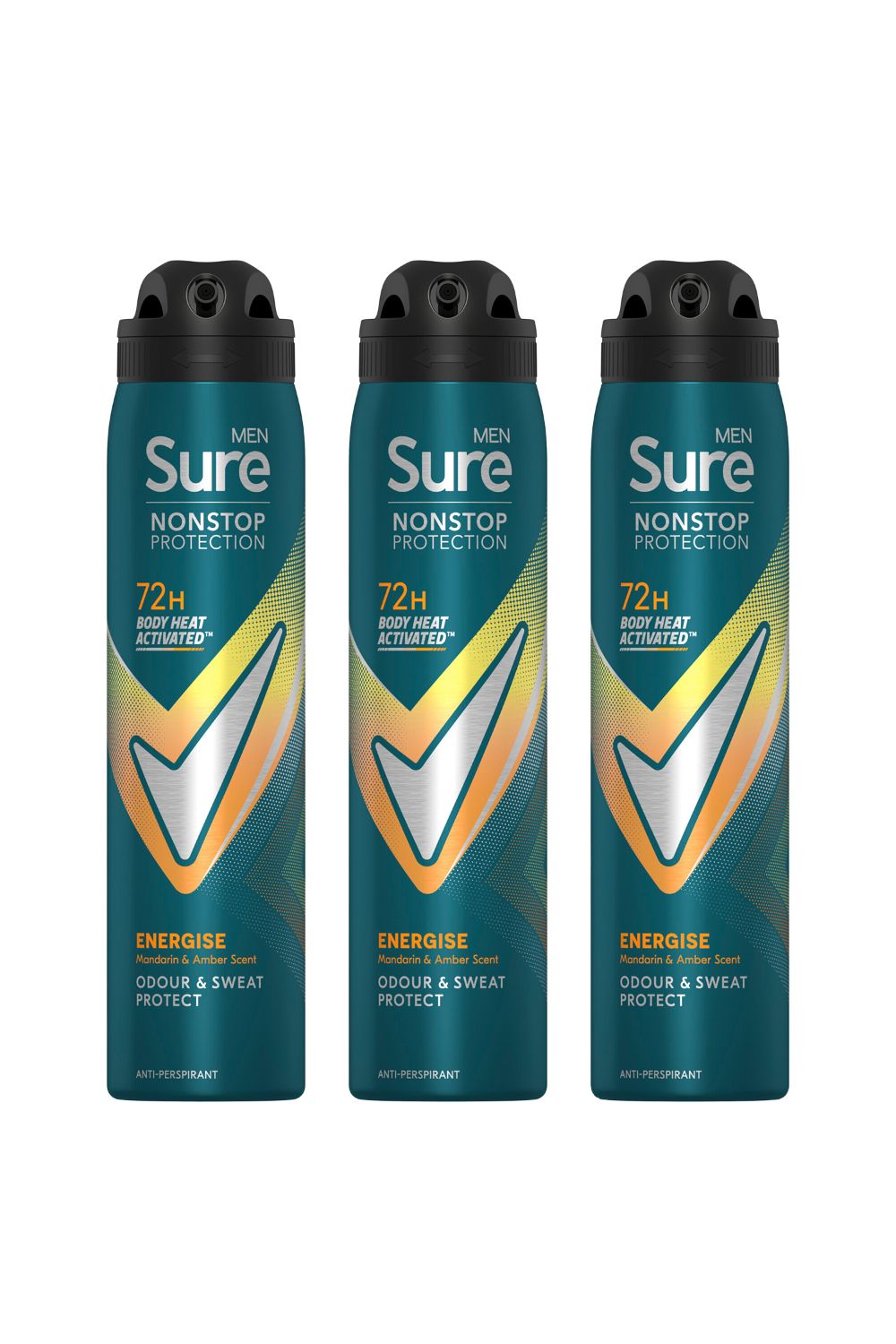 Sure Men Energise 'Deodorant Spray' with 72H Nonstop Protection 250ml, 3pk image 1