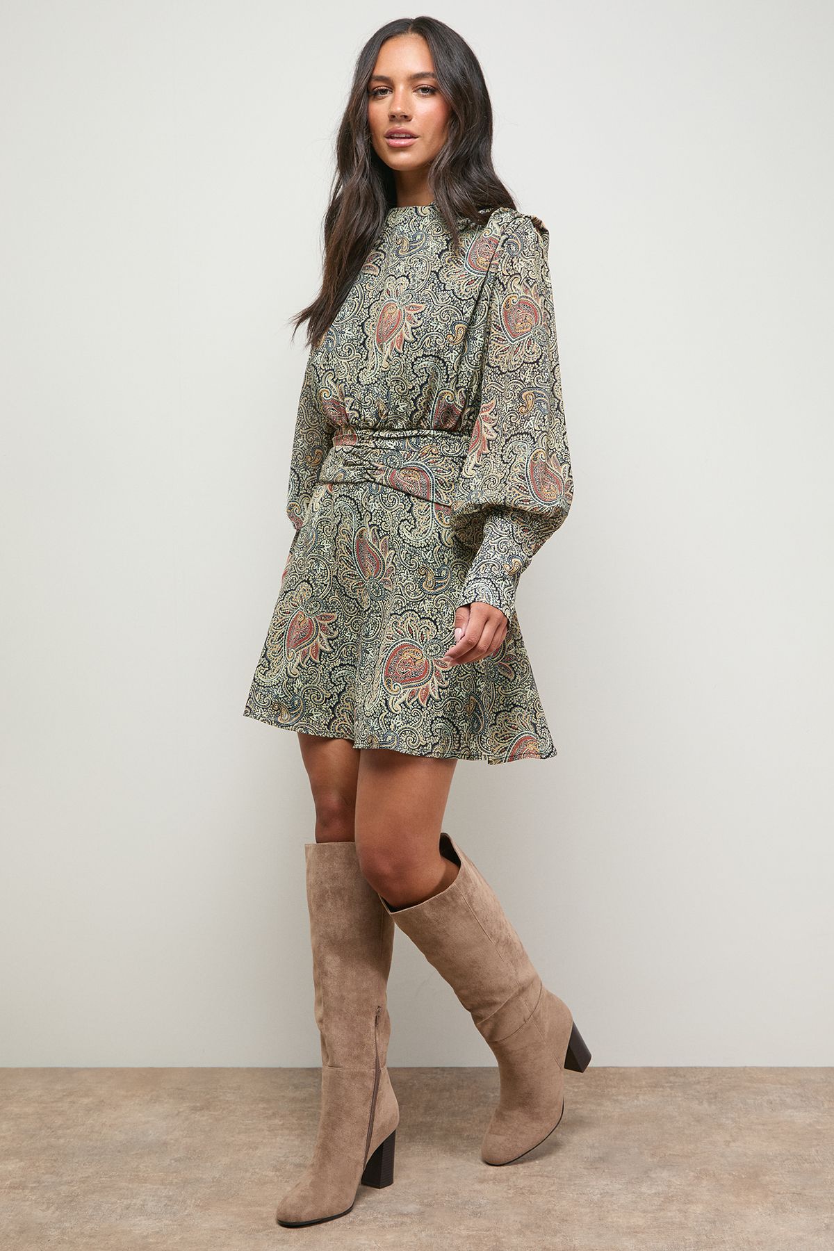 Oasis Tamsin Faux Suede Stacked High Block Heel Knee Boots Beige image 2